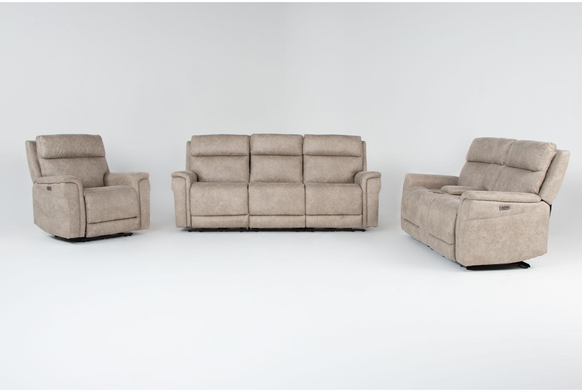 caspian beige 202" 7 piece power reclining modular living room set with sofa console loveseat & recliner | fabric 1 caspian beige 202" 7 piece power reclining modular living room set with sofa console loveseat & recliner | fabric