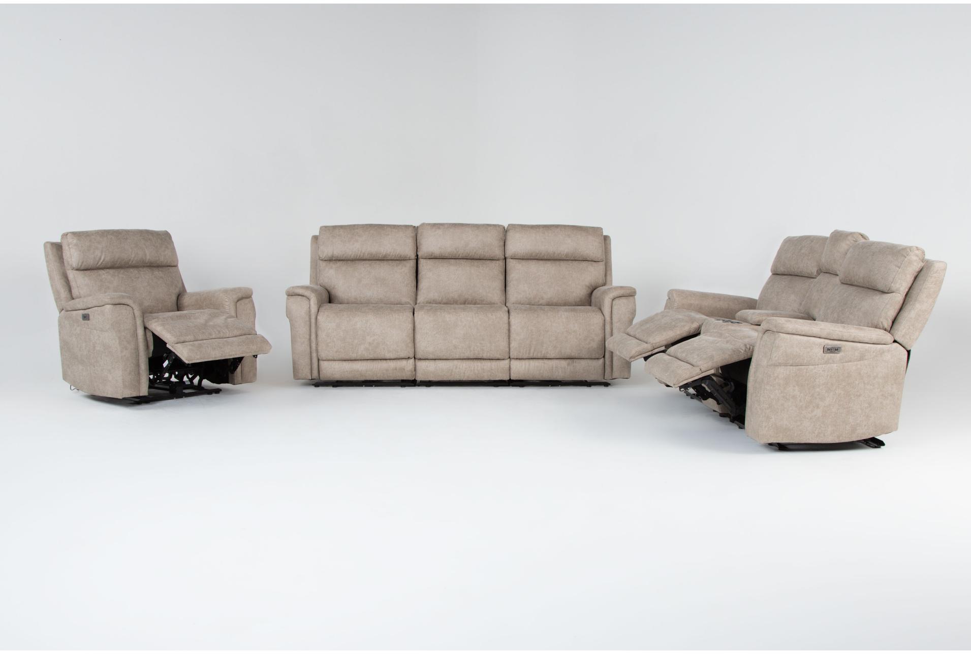 caspian beige 202" 7 piece power reclining modular living room set with sofa console loveseat & recliner | fabric 11 caspian beige 202" 7 piece power reclining modular living room set with sofa console loveseat & recliner | fabric