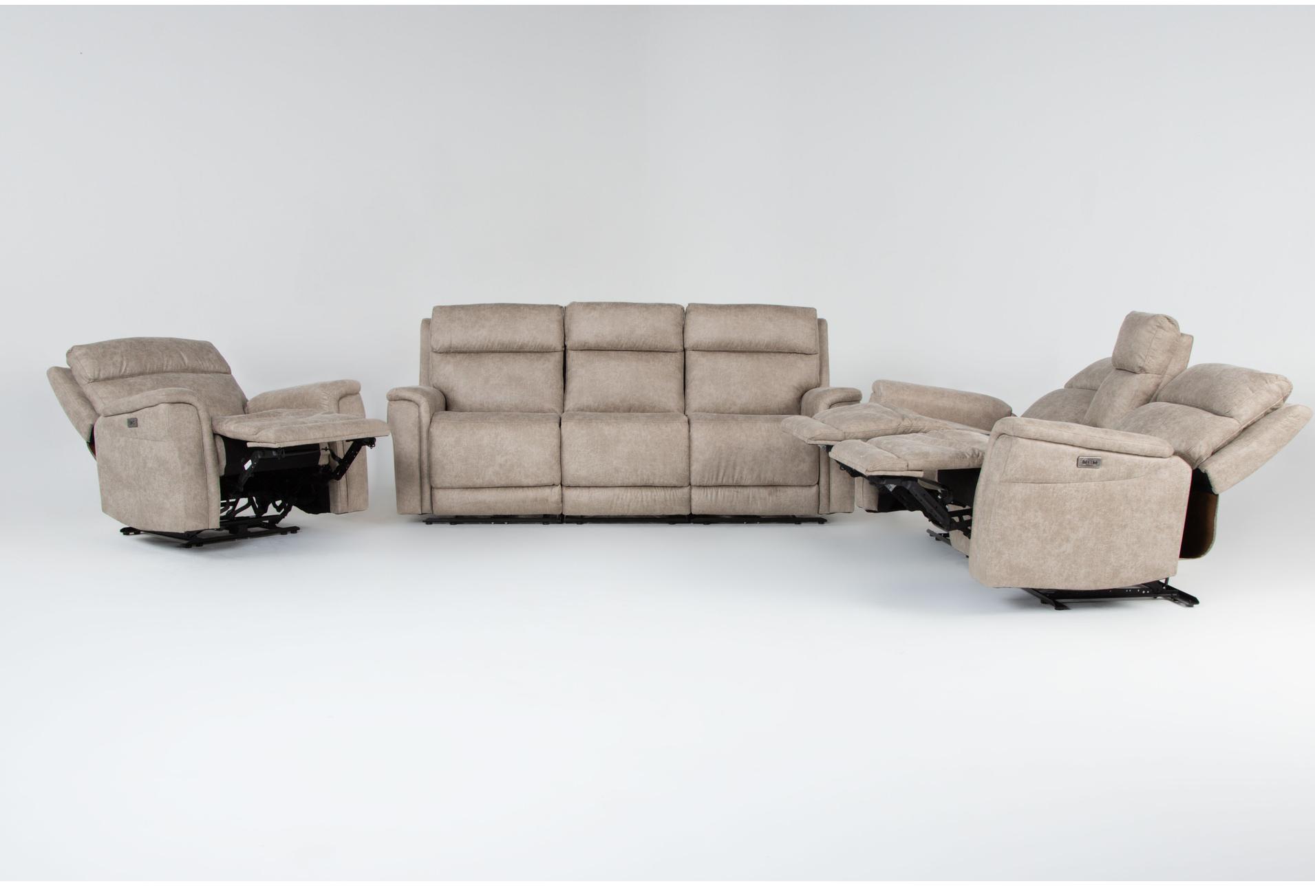 caspian beige 202" 7 piece power reclining modular living room set with sofa console loveseat & recliner | fabric 12 caspian beige 202" 7 piece power reclining modular living room set with sofa console loveseat & recliner | fabric