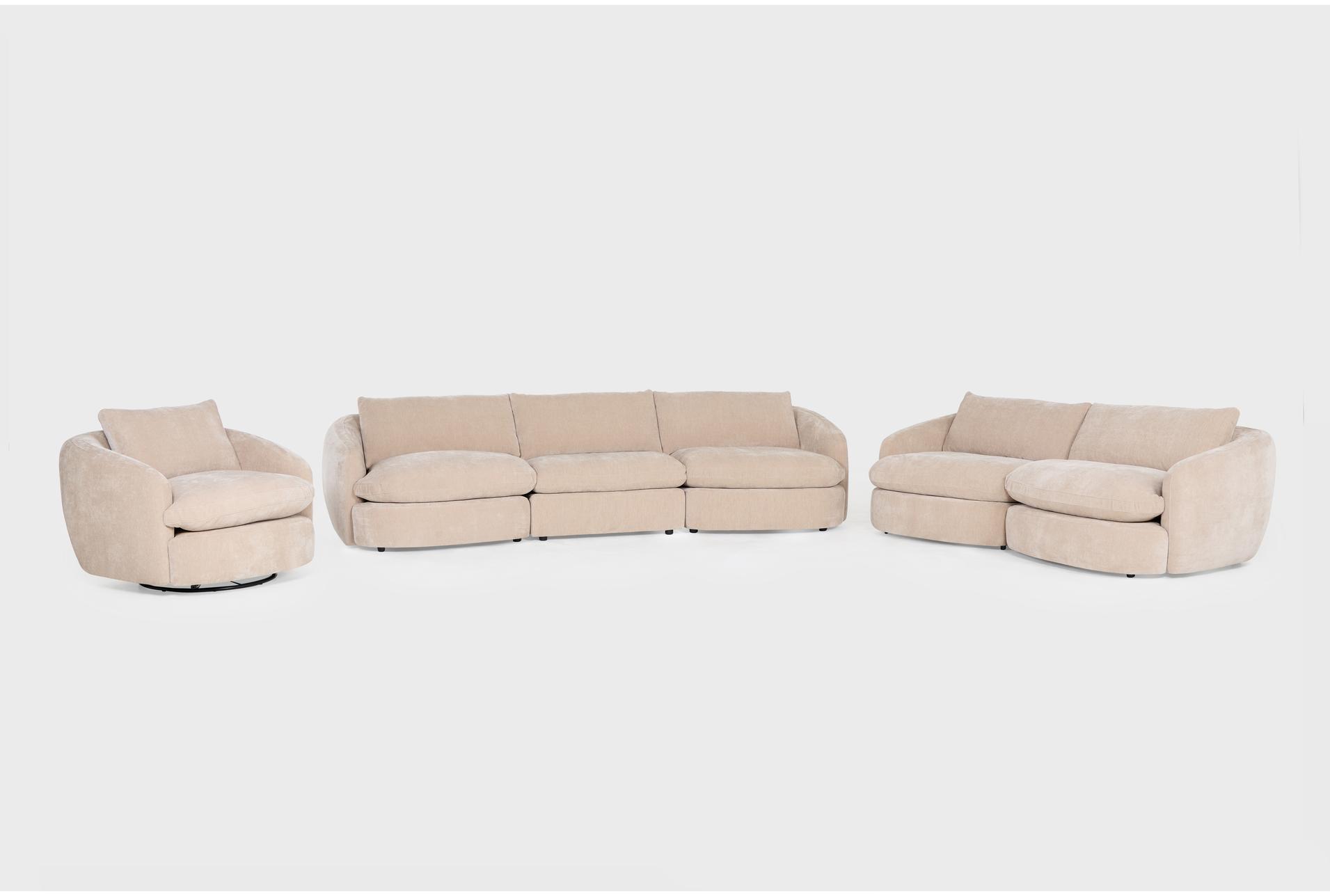 kendall 138" sand beige cloud-like curved sofa loveseat & swivel cuddler set 1 kendall 138" sand beige cloud-like curved sofa loveseat & swivel cuddler set