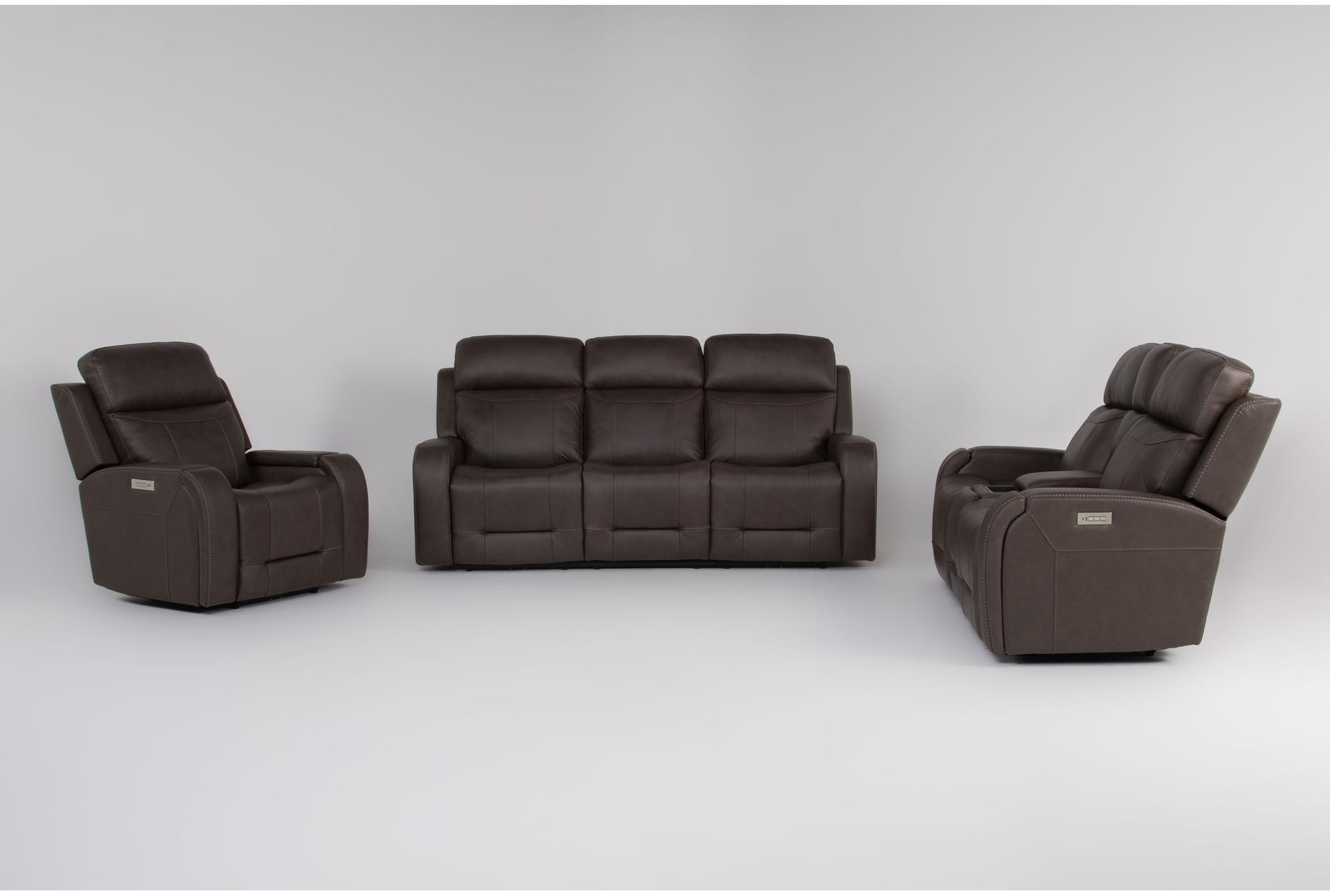 3 piece matrix taupe leather power zero gravity reclining audio living room set with sofa console loveseat & recliner