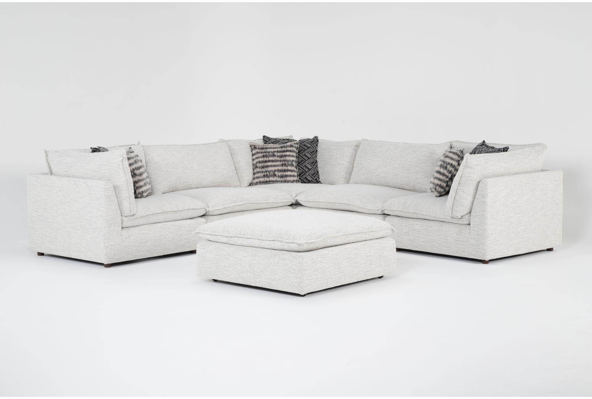 weekend white performance fabric 125" 5 piece modular l-shaped sectional with 3 corners 2 armless chairs & ottoman | symmetrical 1 weekend white performance fabric 125" 5 piece modular l-shaped sectional with 3 corners 2 armless chairs & ottoman | symmetrical