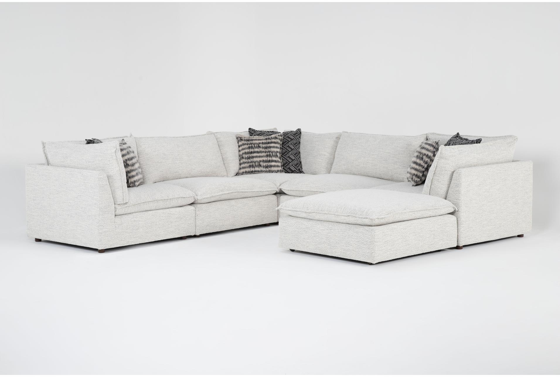 weekend white performance fabric 125" 5 piece modular l-shaped sectional with 3 corners 2 armless chairs & ottoman | symmetrical 9 weekend white performance fabric 125" 5 piece modular l-shaped sectional with 3 corners 2 armless chairs & ottoman | symmetrical