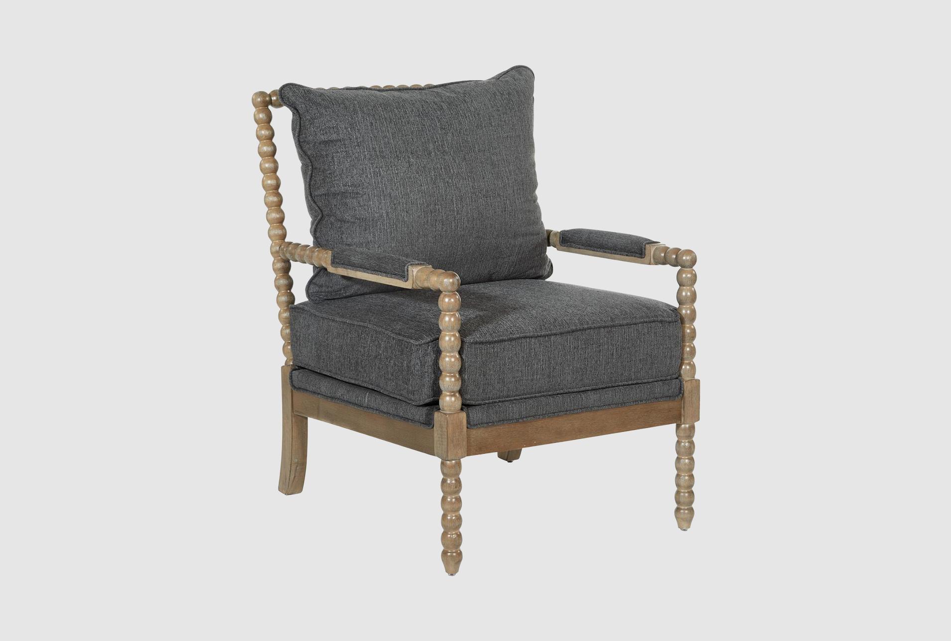 fletcher charcoal grey fabric spindle arm chair with rustic brown finish | lounge | with arms | armchair 1 fletcher charcoal grey fabric spindle arm chair with rustic brown finish | lounge | with arms | armchair
