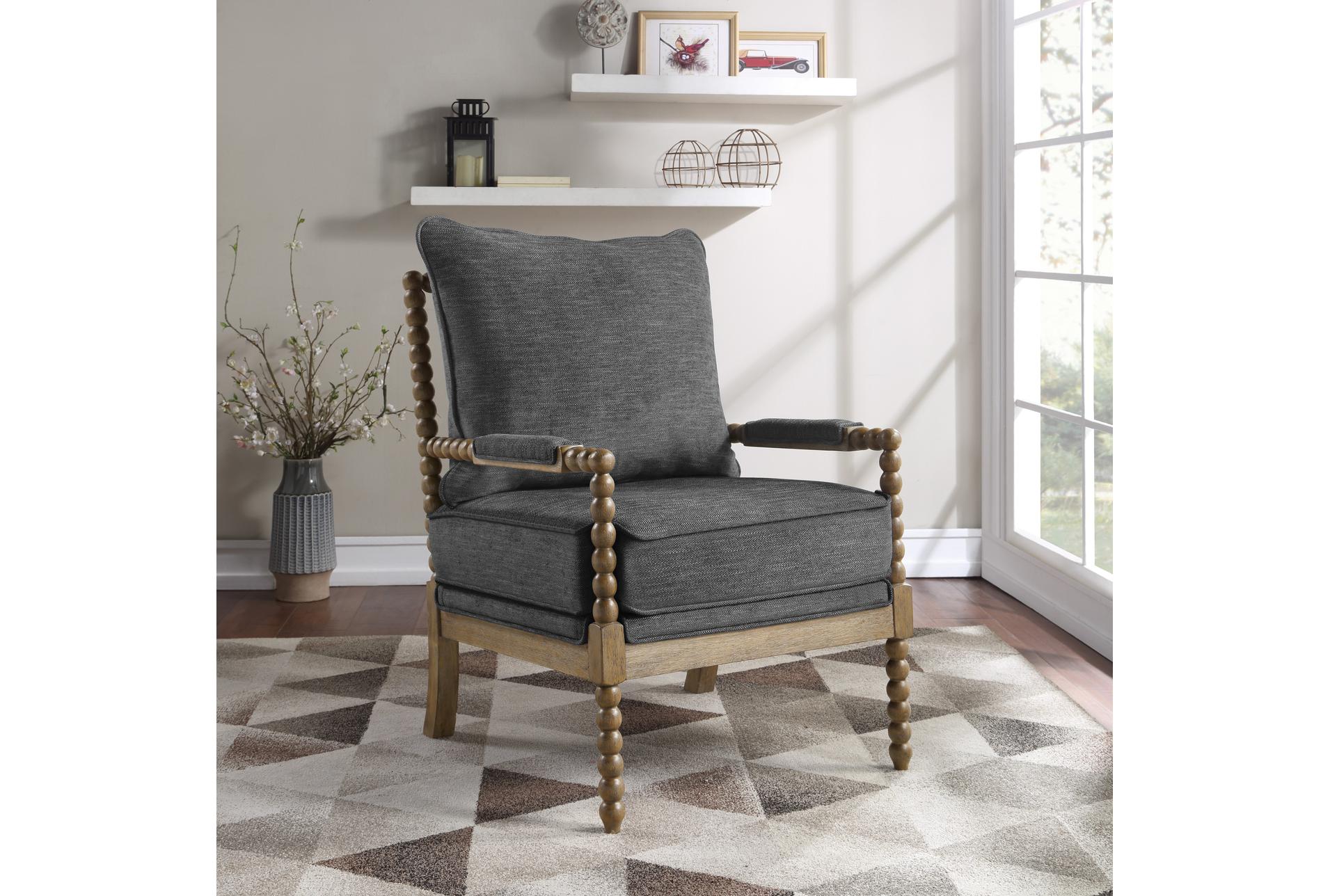 fletcher charcoal grey fabric spindle arm chair with rustic brown finish | lounge | with arms | armchair 8 fletcher charcoal grey fabric spindle arm chair with rustic brown finish | lounge | with arms | armchair