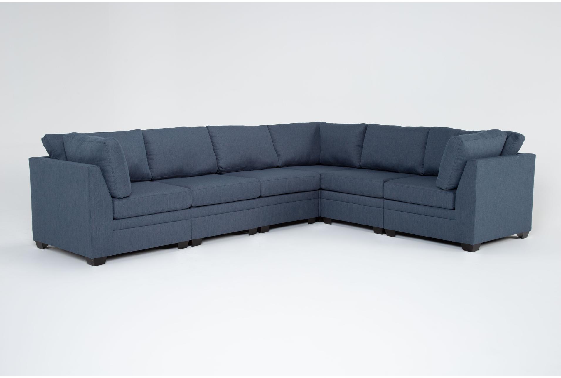 solimar denim blue fabric 6 piece modular l-shaped sectional with 3 corners & 3 armless chairs 1 solimar denim blue fabric 6 piece modular l-shaped sectional with 3 corners & 3 armless chairs