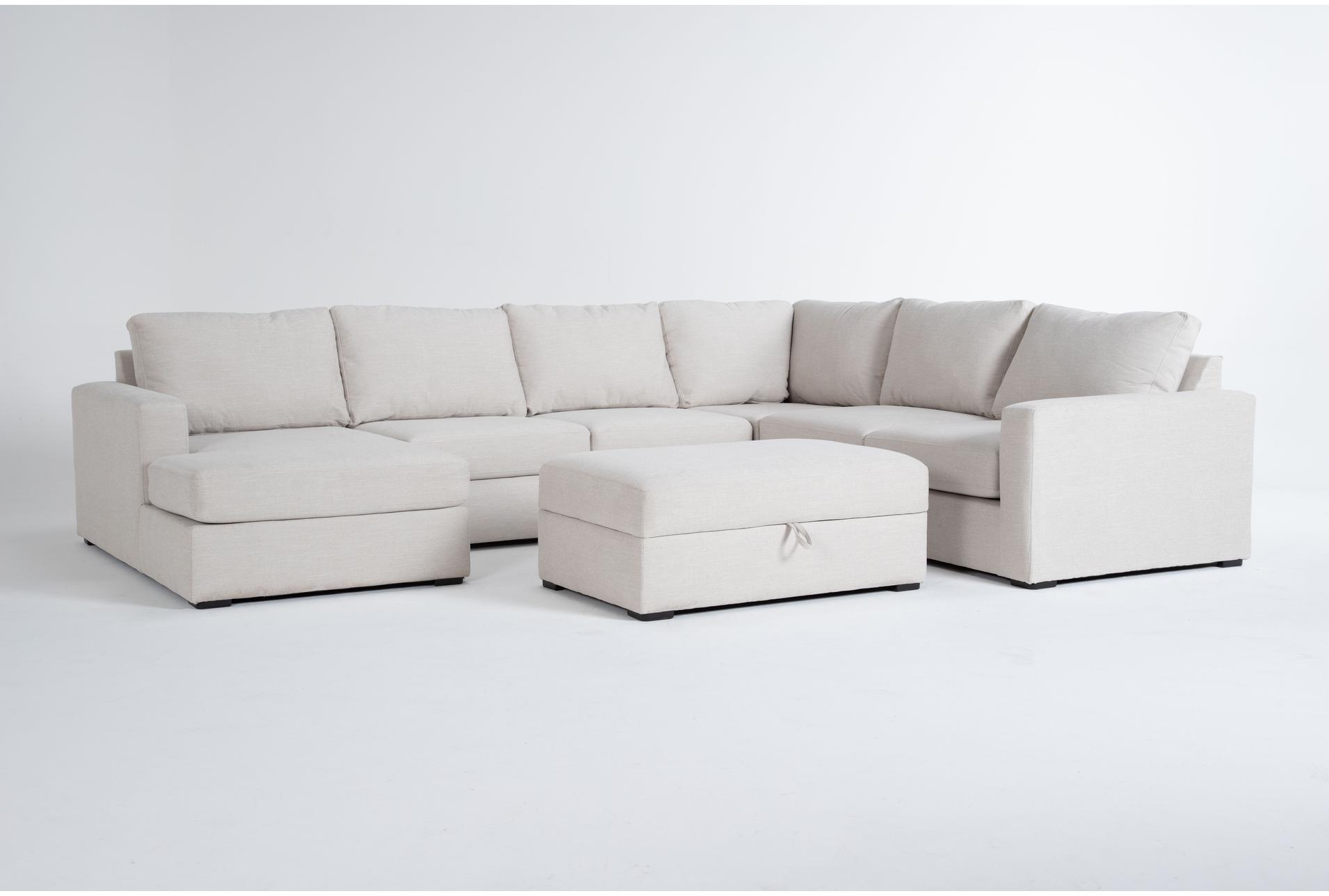 araceli ii sand beige white fabric modular 140" 4 piece u-shaped sectional with left arm facing chaise & storage ottoman 1 araceli ii sand beige white fabric modular 140" 4 piece u-shaped sectional with left arm facing chaise & storage ottoman