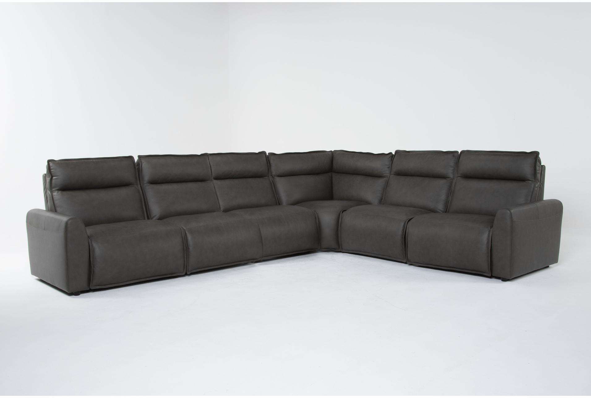 trenton graphite leather 6 piece power reclining l-shaped modular sectional with 2 armless chairs power headrest 1 trenton graphite leather 6 piece power reclining l-shaped modular sectional with 2 armless chairs power headrest