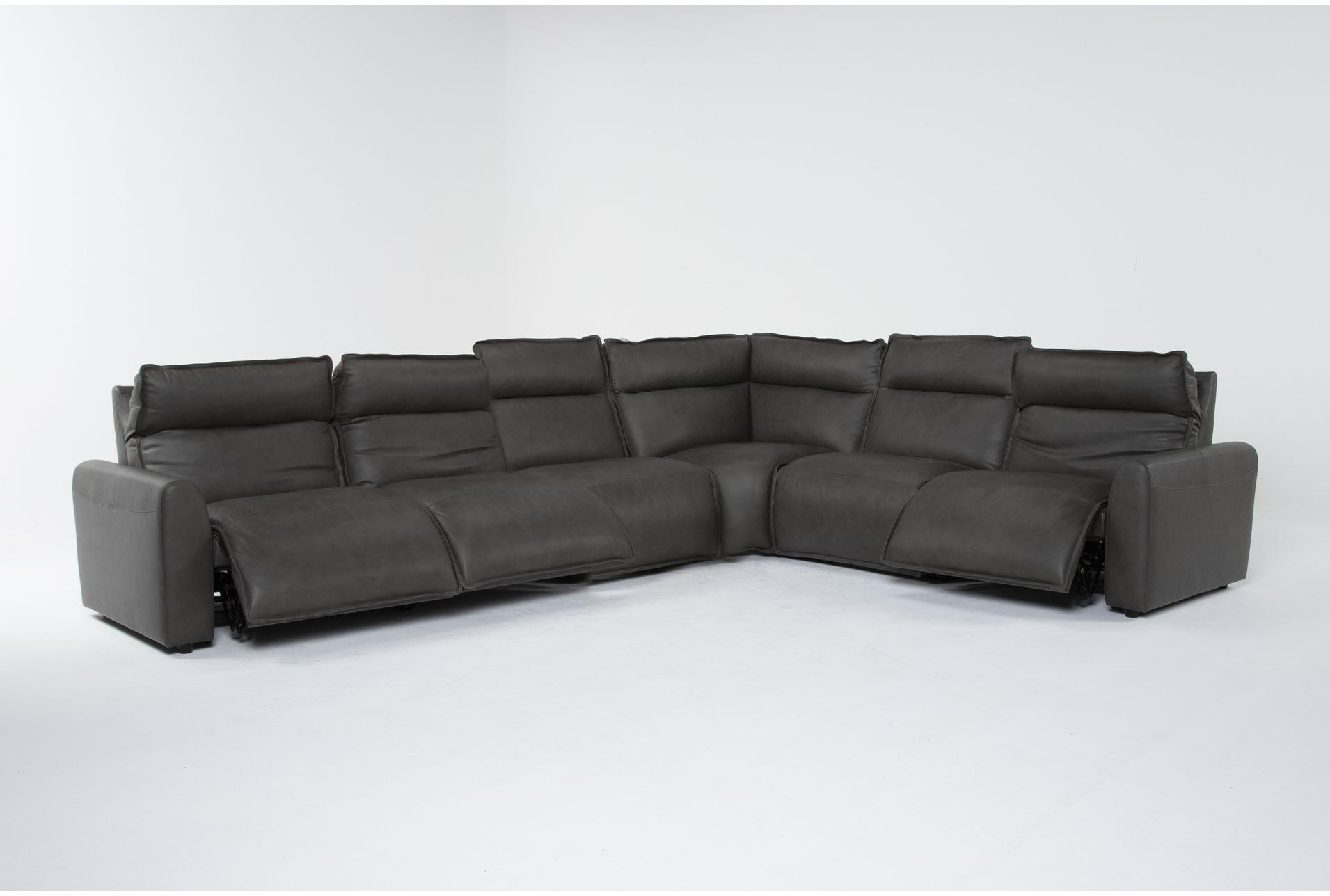 trenton graphite leather 6 piece power reclining l-shaped modular sectional with 2 armless chairs power headrest 9 trenton graphite leather 6 piece power reclining l-shaped modular sectional with 2 armless chairs power headrest