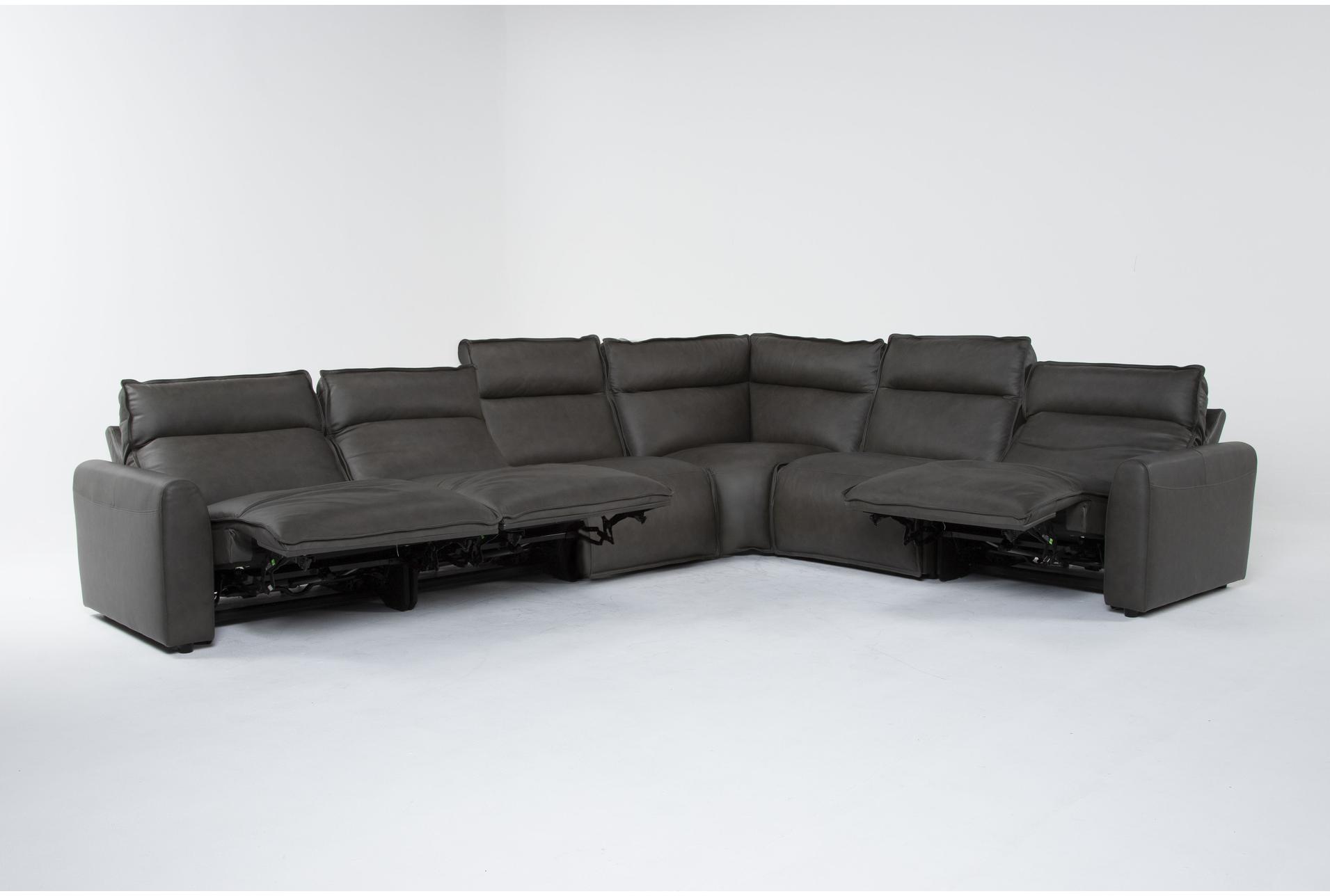 trenton graphite leather 6 piece power reclining l-shaped modular sectional with 2 armless chairs power headrest 10 trenton graphite leather 6 piece power reclining l-shaped modular sectional with 2 armless chairs power headrest