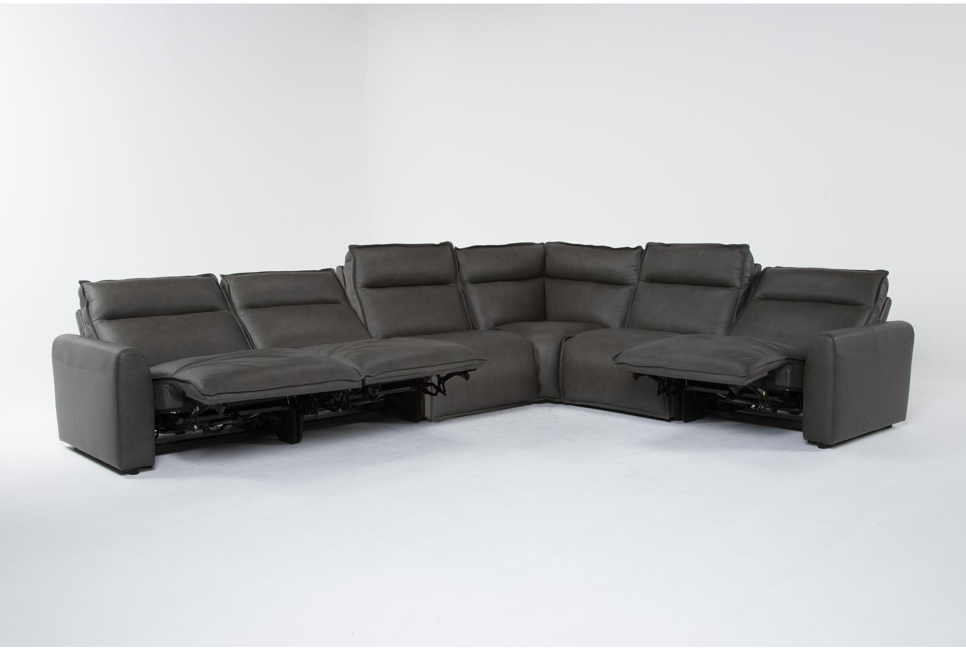 trenton graphite leather 6 piece power reclining l-shaped modular sectional with 2 armless chairs power headrest 11 trenton graphite leather 6 piece power reclining l-shaped modular sectional with 2 armless chairs power headrest