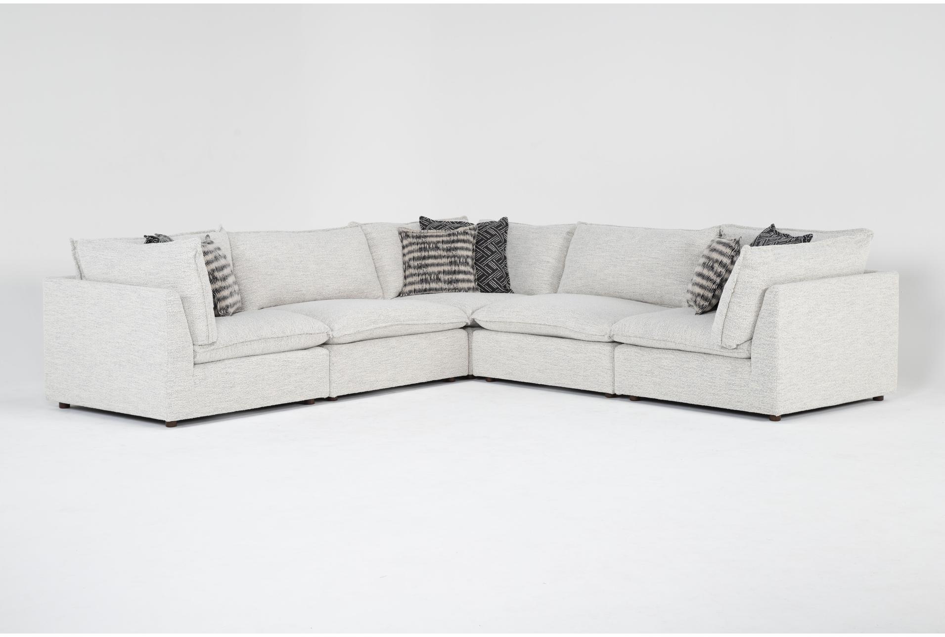 weekend white natural performance fabric 126" 5 piece modular l-shaped sectional with 3 corners & 2 armless chairs | symmetrical 1 weekend white natural performance fabric 126" 5 piece modular l-shaped sectional with 3 corners & 2 armless chairs | symmetrical