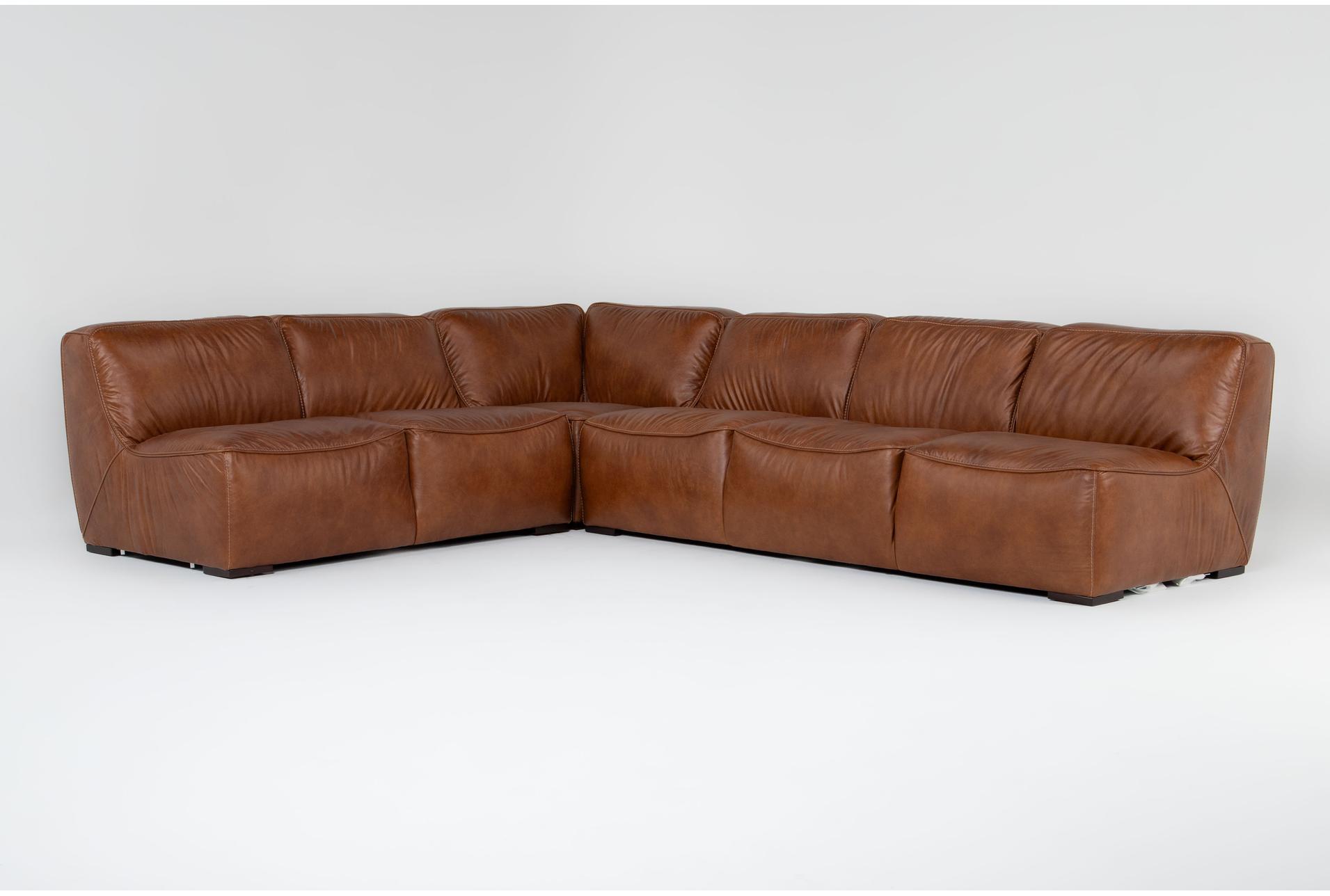burton honey brown natural leather 132" 3 piece modular l-shaped sectional | reversible | deep seated | armless 1 burton honey brown natural leather 132" 3 piece modular l-shaped sectional | reversible | deep seated | armless
