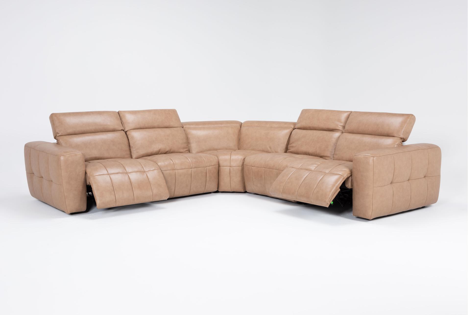 miles brown orange leather 121" 5 piece power reclining modular sectional | adjustable headrests | reversible | usb 15 miles brown orange leather 121" 5 piece power reclining modular sectional | adjustable headrests | reversible | usb