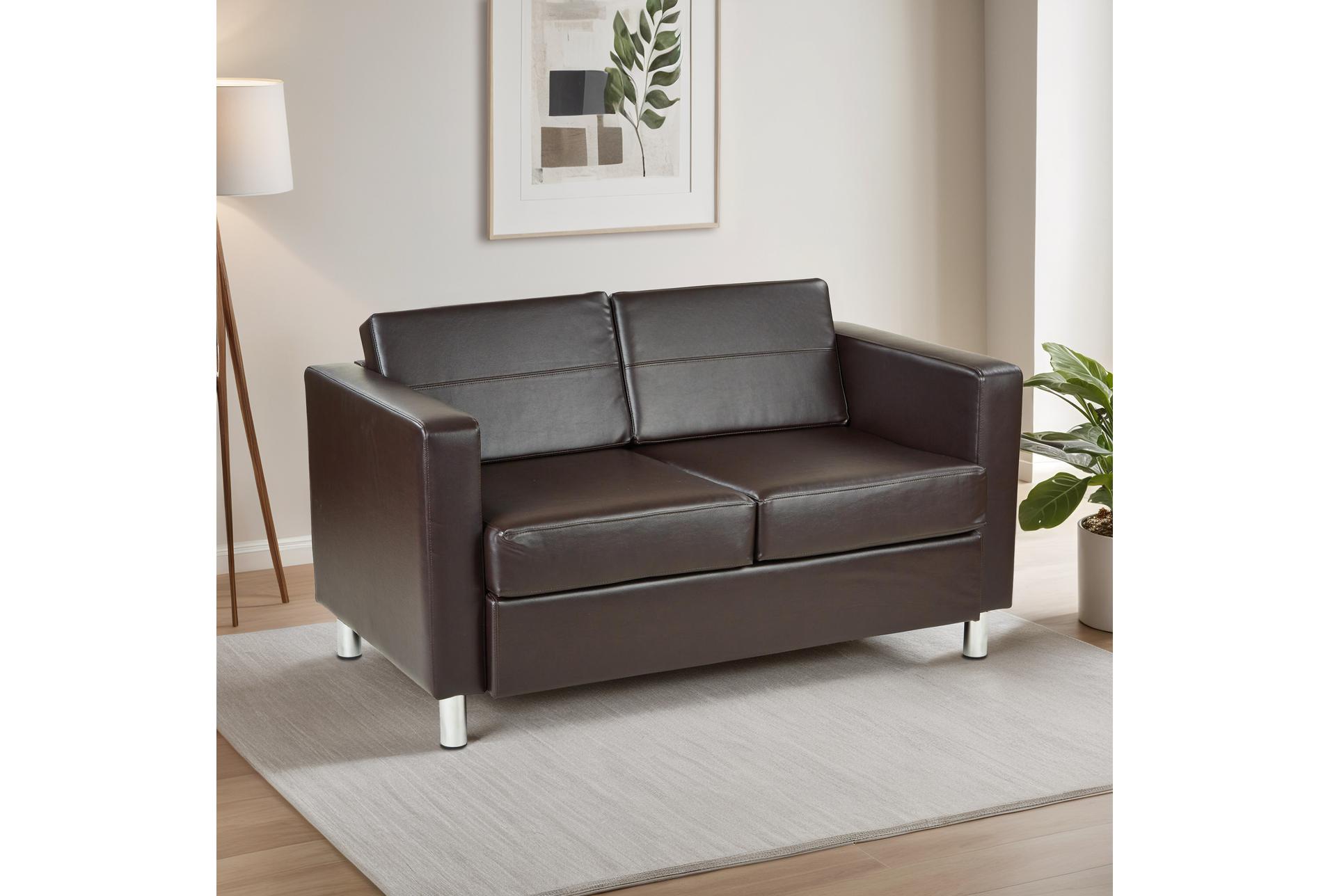 pacific brown espresso faux leather 52" loveseat | loose reversible back 6 pacific brown espresso faux leather 52" loveseat | loose reversible back