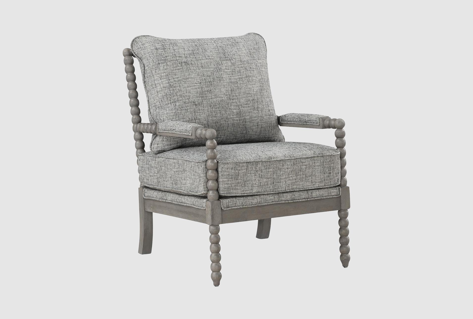 abbott graphite grey fabric wood spindle arm chair with brushed grey finish | high performance fabric | with arms | club