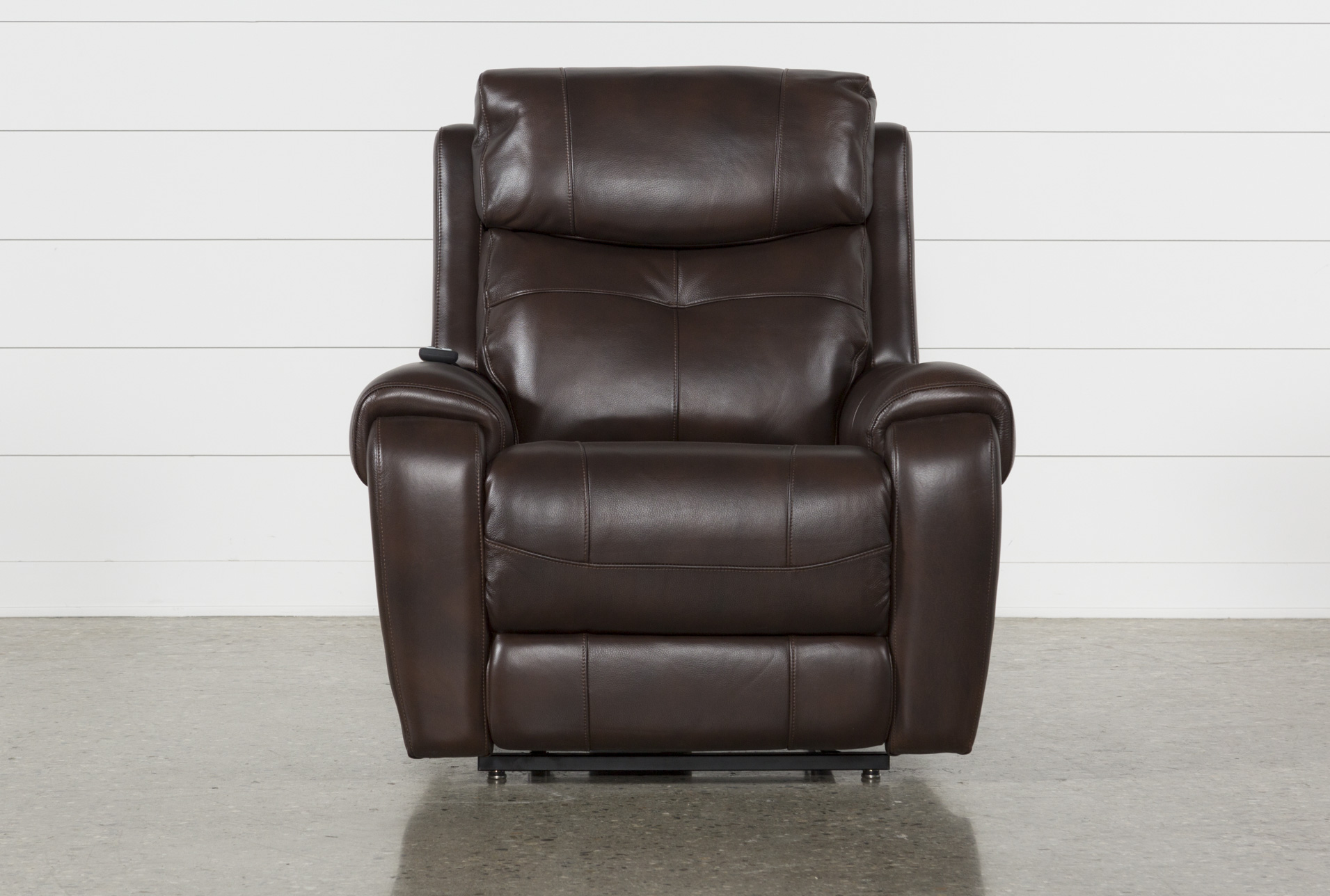carl chocolate brown leather oversized power lift recliner with power headrest & heat