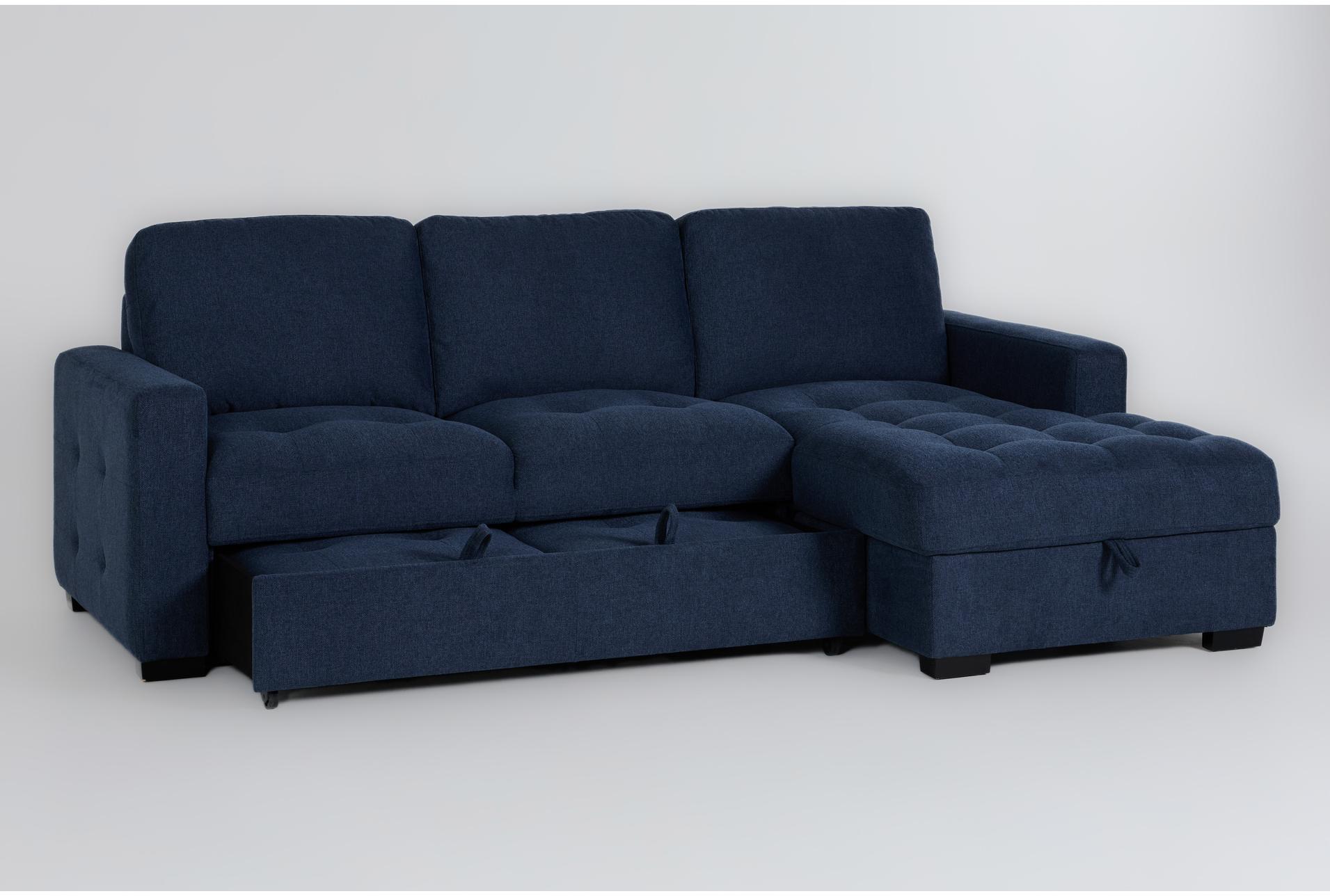 keaton blue tufted fabric 100" 2 piece l-shaped convertible futon sleeper sectional with right arm facing storage chaise 11 keaton blue tufted fabric 100" 2 piece l-shaped convertible futon sleeper sectional with right arm facing storage chaise