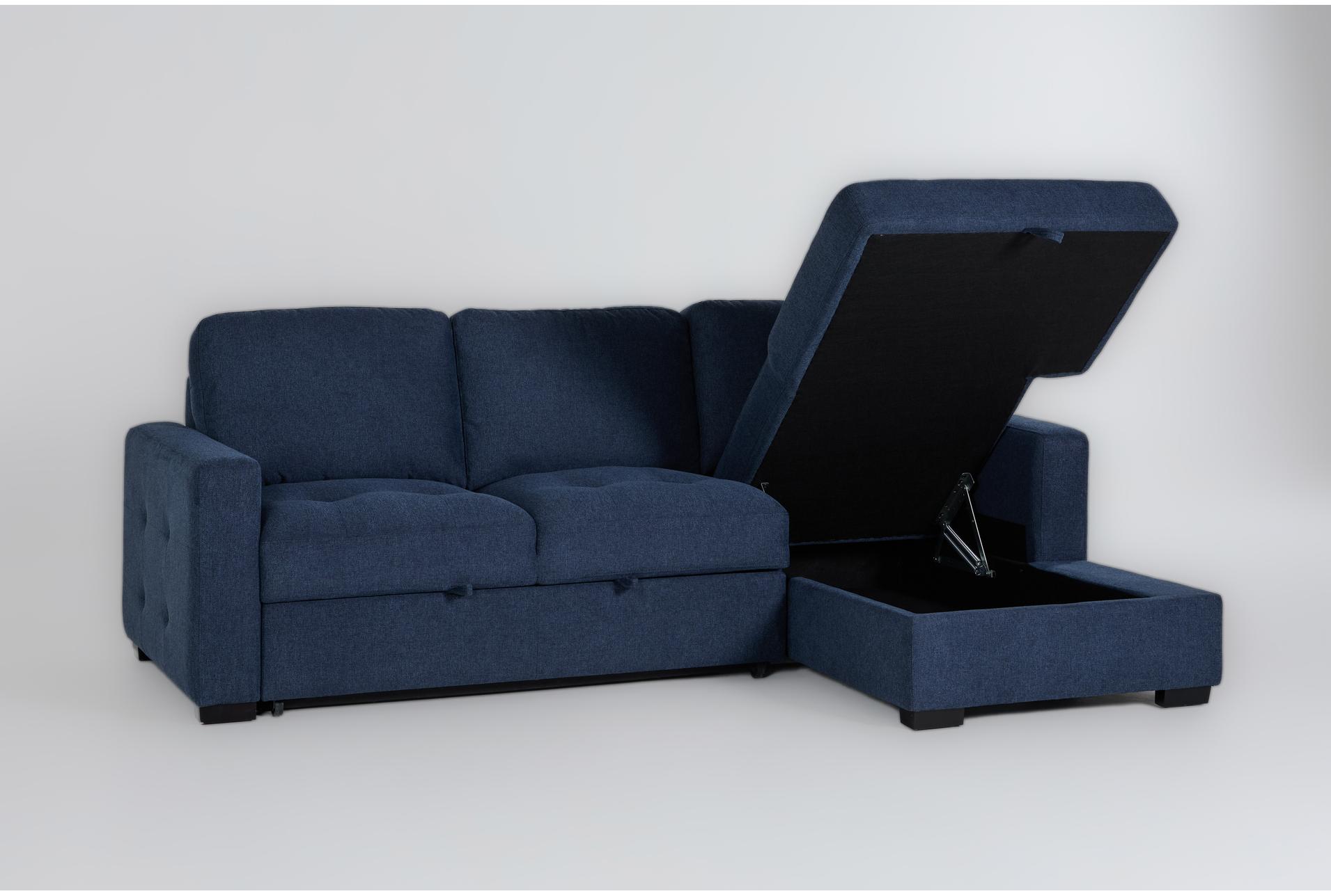 keaton blue tufted fabric 100" 2 piece l-shaped convertible futon sleeper sectional with right arm facing storage chaise 13 keaton blue tufted fabric 100" 2 piece l-shaped convertible futon sleeper sectional with right arm facing storage chaise