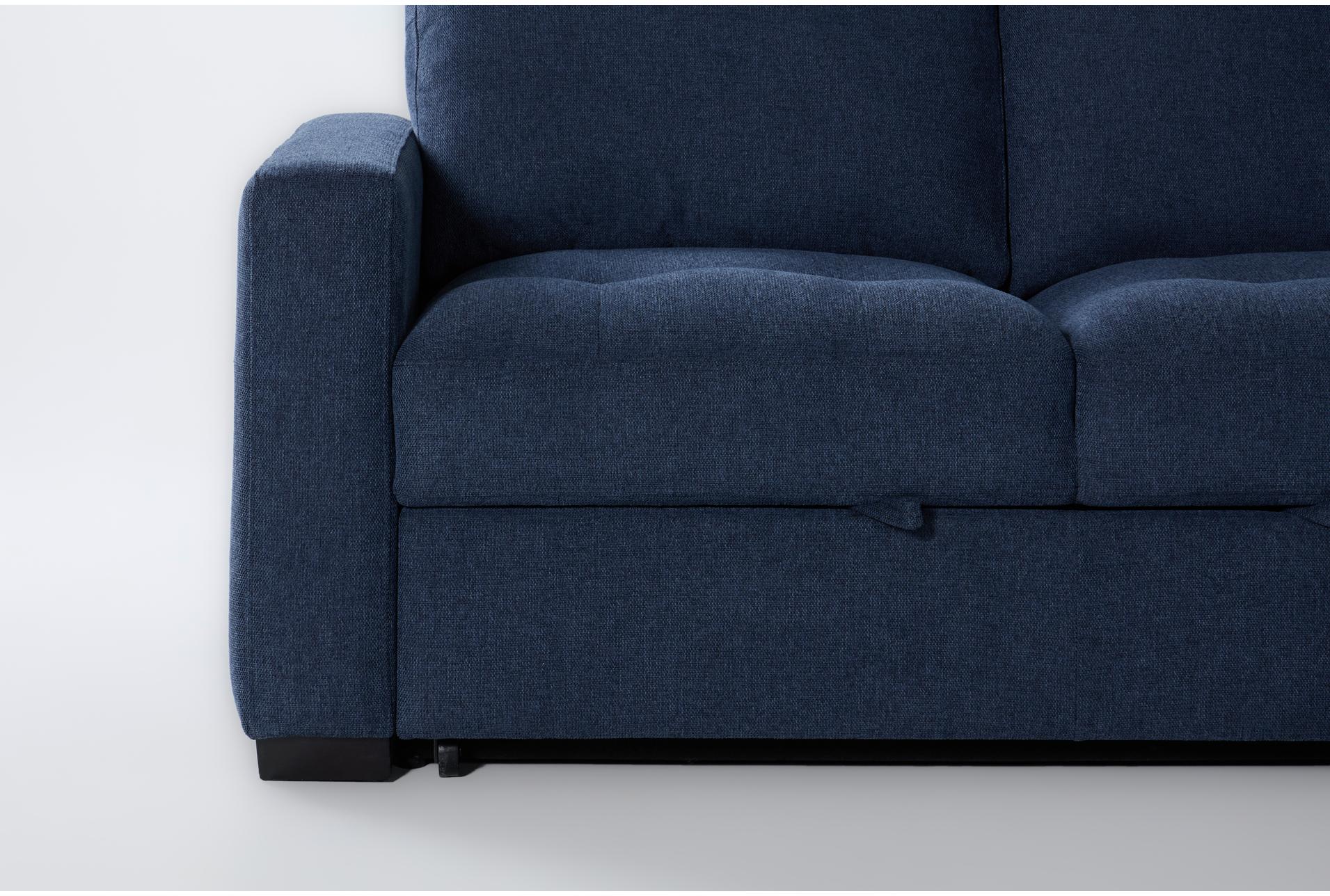 keaton blue tufted fabric 100" 2 piece l-shaped convertible futon sleeper sectional with right arm facing storage chaise 14 keaton blue tufted fabric 100" 2 piece l-shaped convertible futon sleeper sectional with right arm facing storage chaise