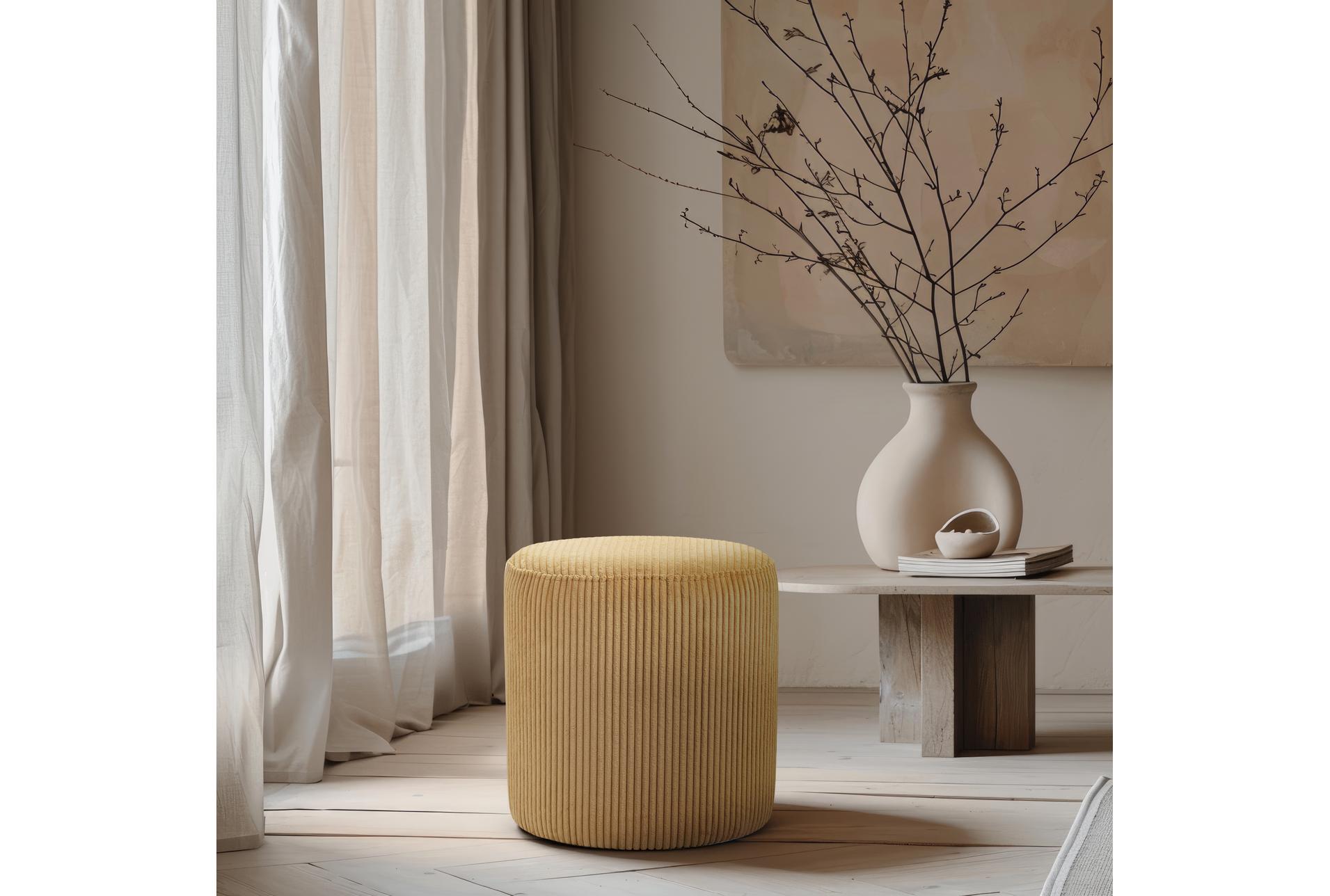 roy yellow round microsuede fabric upholstered ottoman/stool 16 roy yellow round microsuede fabric upholstered ottoman/stool