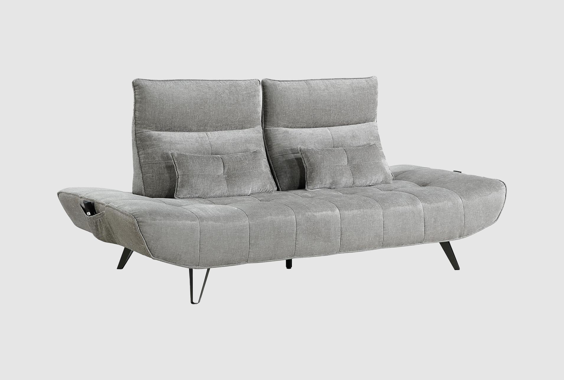 beane grey futon/convertible sofa bed | power adjustable seat depth | manual adjustable headrests