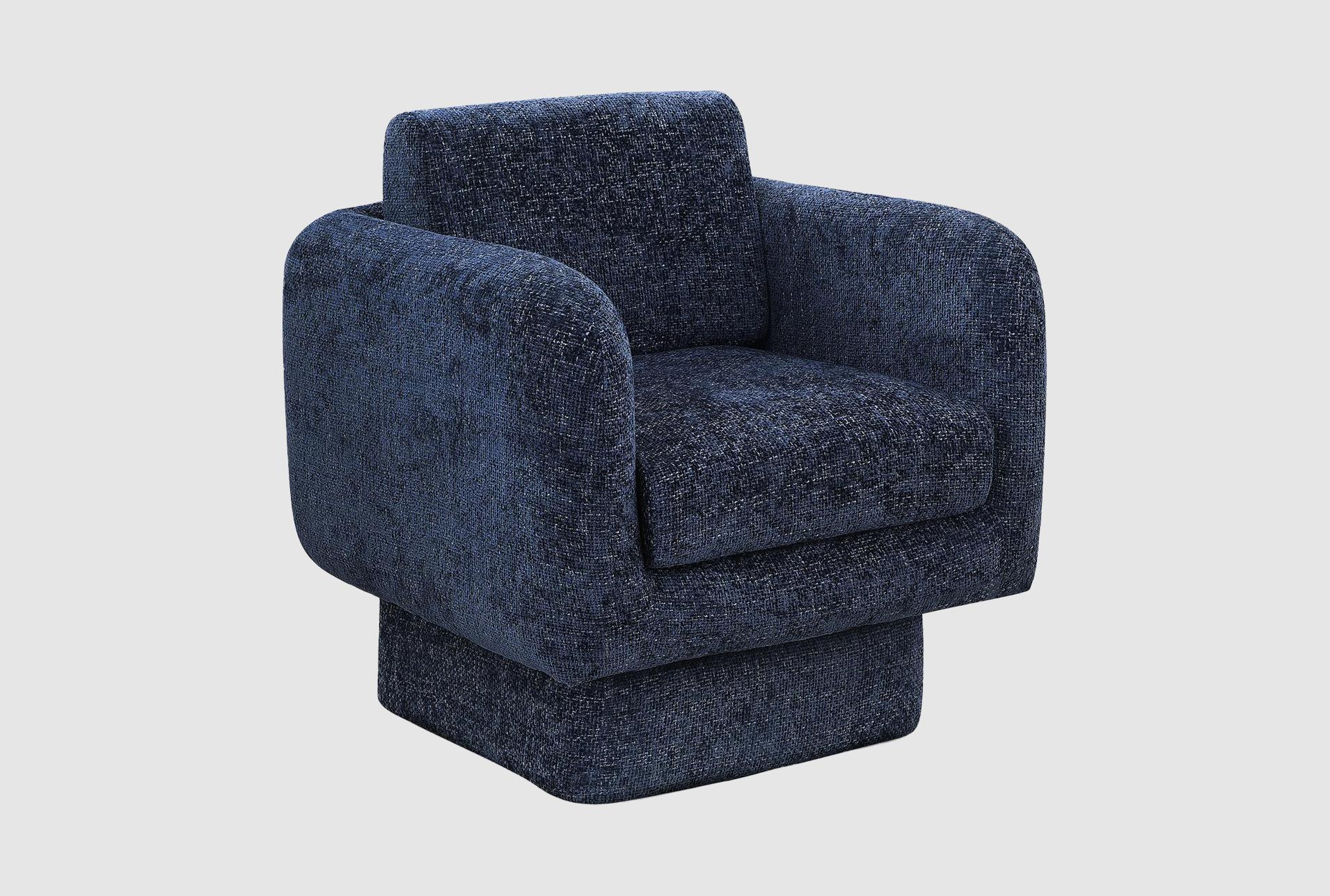 alessandra navy blue chenille fabric swivel accent chair | with arms | club