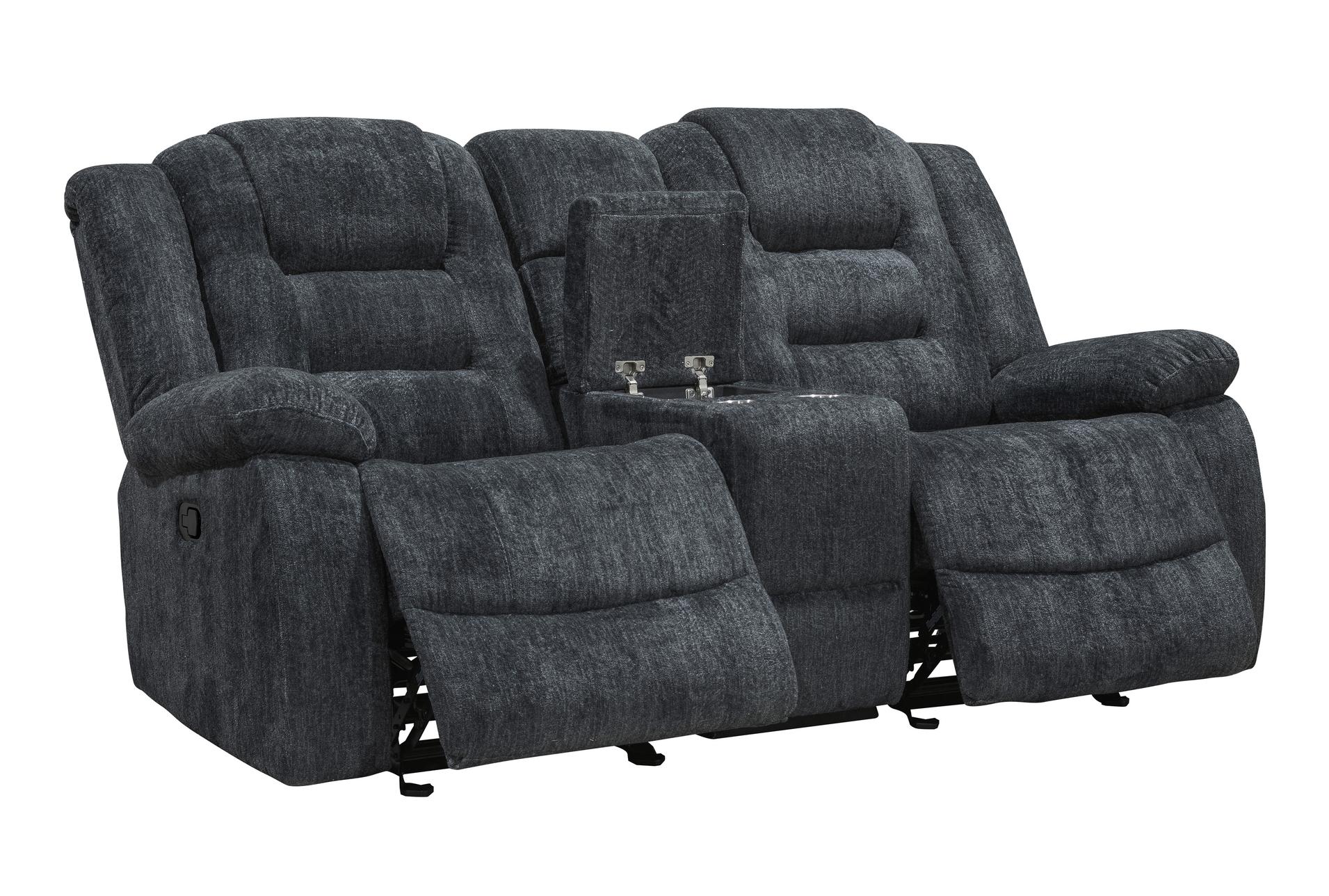 lance storm grey polyester 75" manual glider console loveseat | cup holders 7 lance storm grey polyester 75" manual glider console loveseat | cup holders