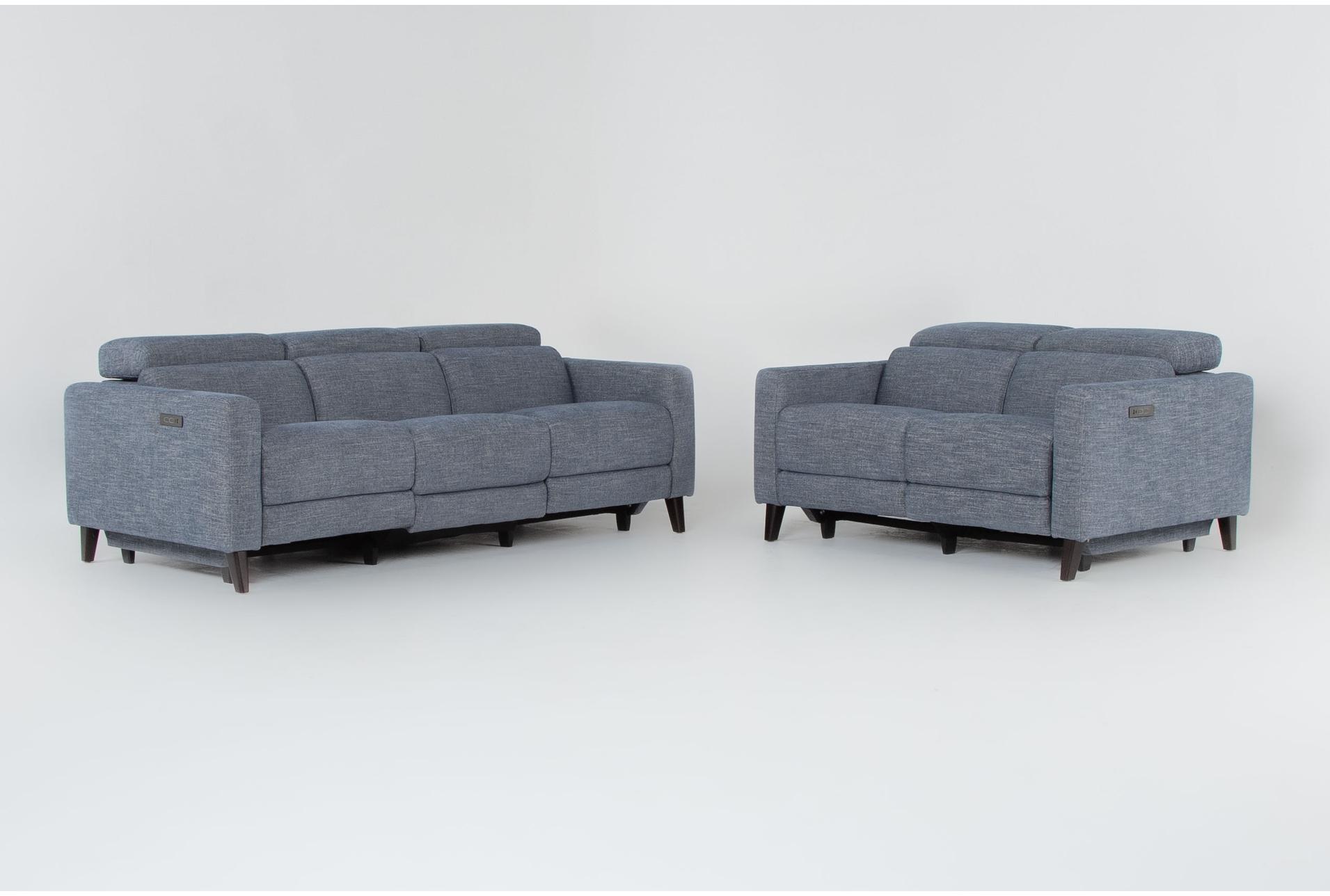 blake denim 2 piece power reclining sofa & loveseat set with power headrest & usb 1 blake denim 2 piece power reclining sofa & loveseat set with power headrest & usb