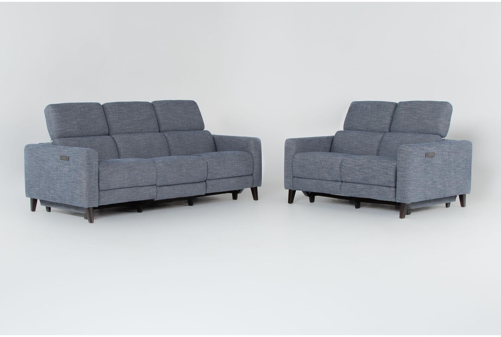blake denim 2 piece power reclining sofa & loveseat set with power headrest & usb 11 blake denim 2 piece power reclining sofa & loveseat set with power headrest & usb