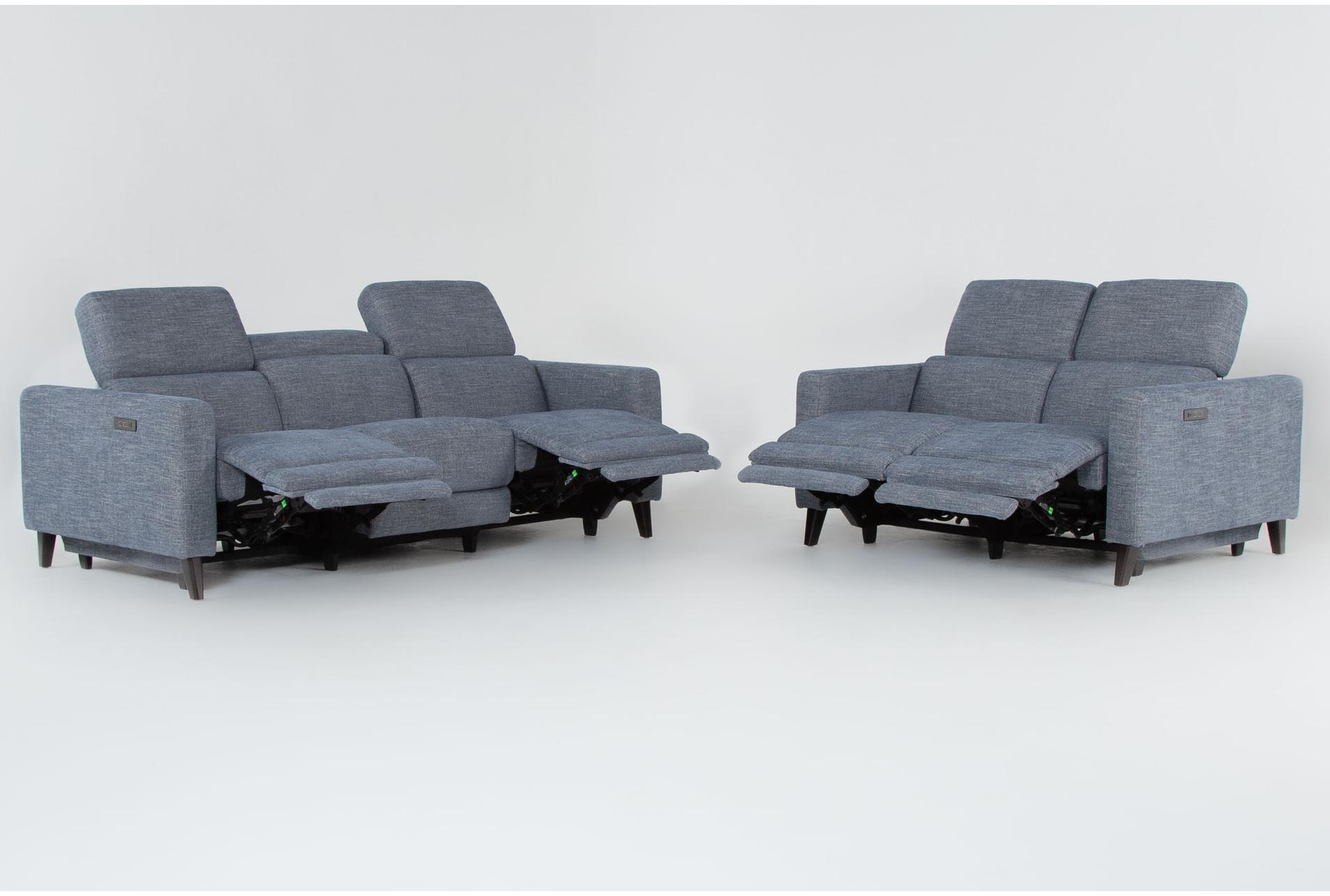 blake denim 2 piece power reclining sofa & loveseat set with power headrest & usb 12 blake denim 2 piece power reclining sofa & loveseat set with power headrest & usb