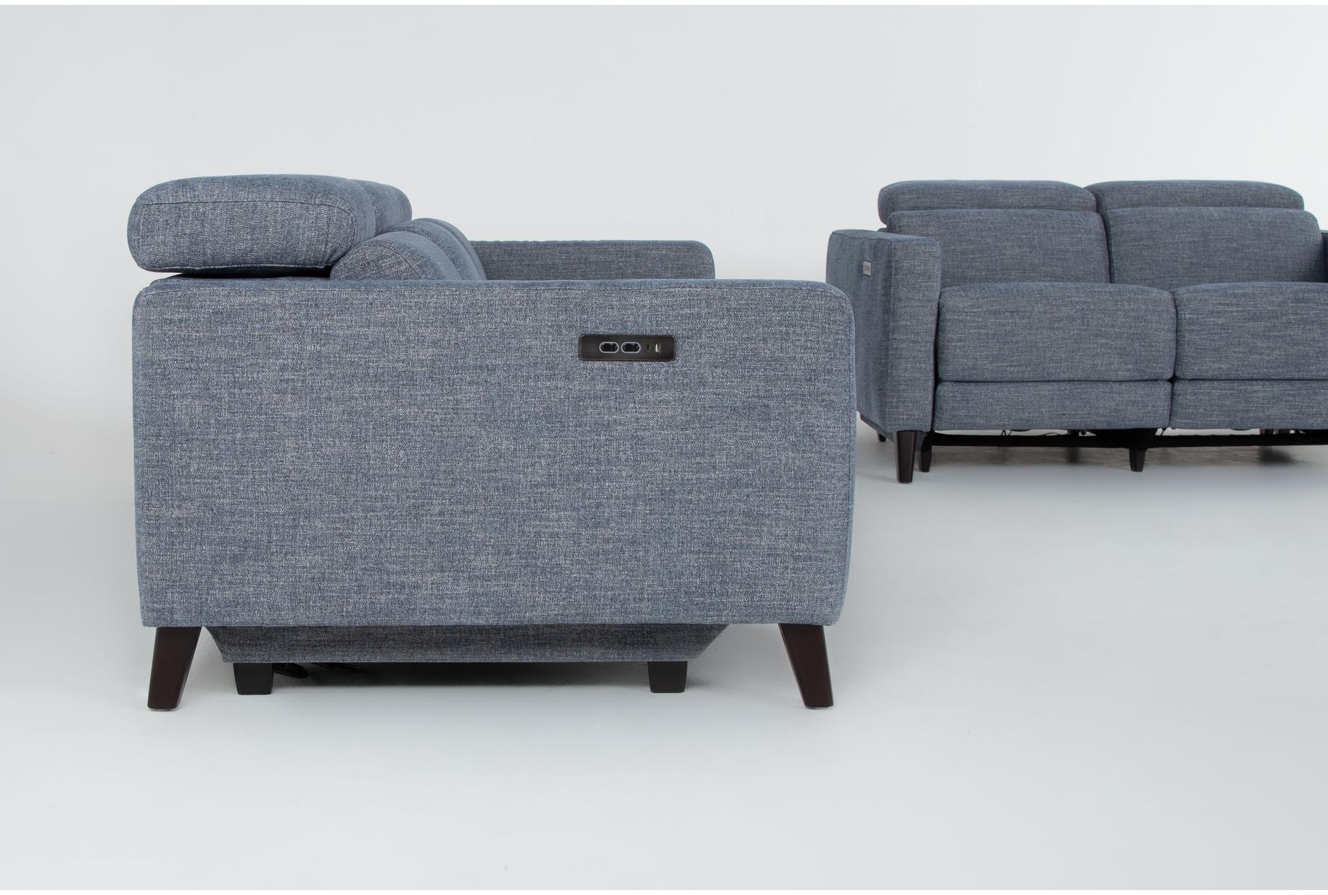 blake denim 2 piece power reclining sofa & loveseat set with power headrest & usb 14 blake denim 2 piece power reclining sofa & loveseat set with power headrest & usb