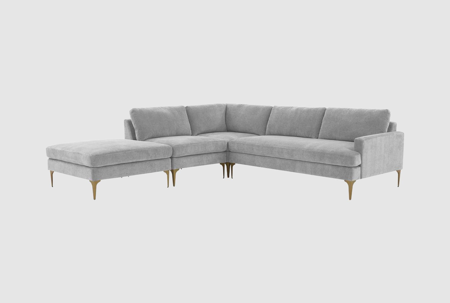 serena grey velvet fabric large left arm facing chaise sectional | modular 1 serena grey velvet fabric large left arm facing chaise sectional | modular