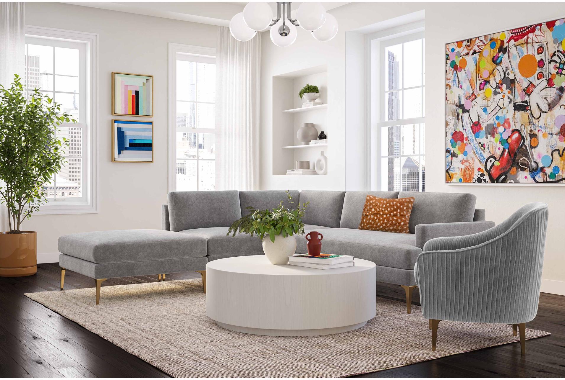 serena grey velvet fabric large left arm facing chaise sectional | modular 12 serena grey velvet fabric large left arm facing chaise sectional | modular