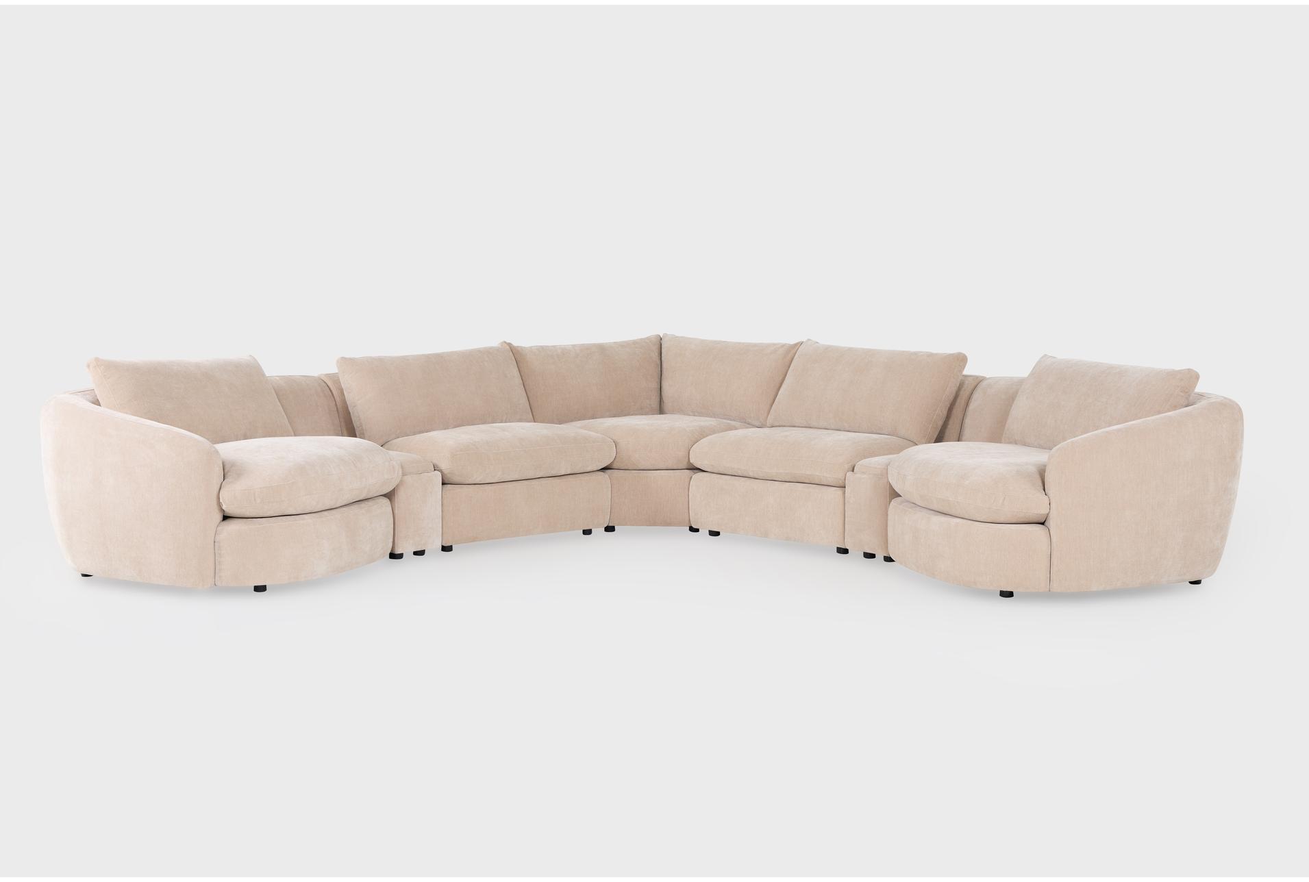 kendall 159" sand beige cloud-like 7 piece curved l-shaped modular sectional with dual wood tray storage console | fabric 12 kendall 159" sand beige cloud-like 7 piece curved l-shaped modular sectional with dual wood tray storage console | fabric