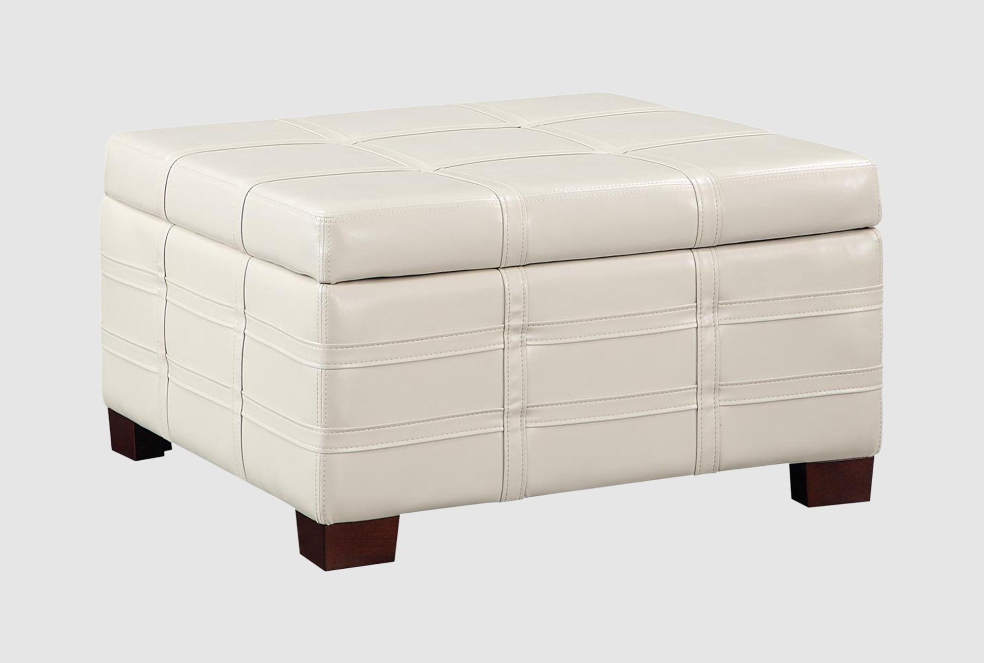 detour strap square wood storage ottoman in cream faux leather 1 detour strap square wood storage ottoman in cream faux leather