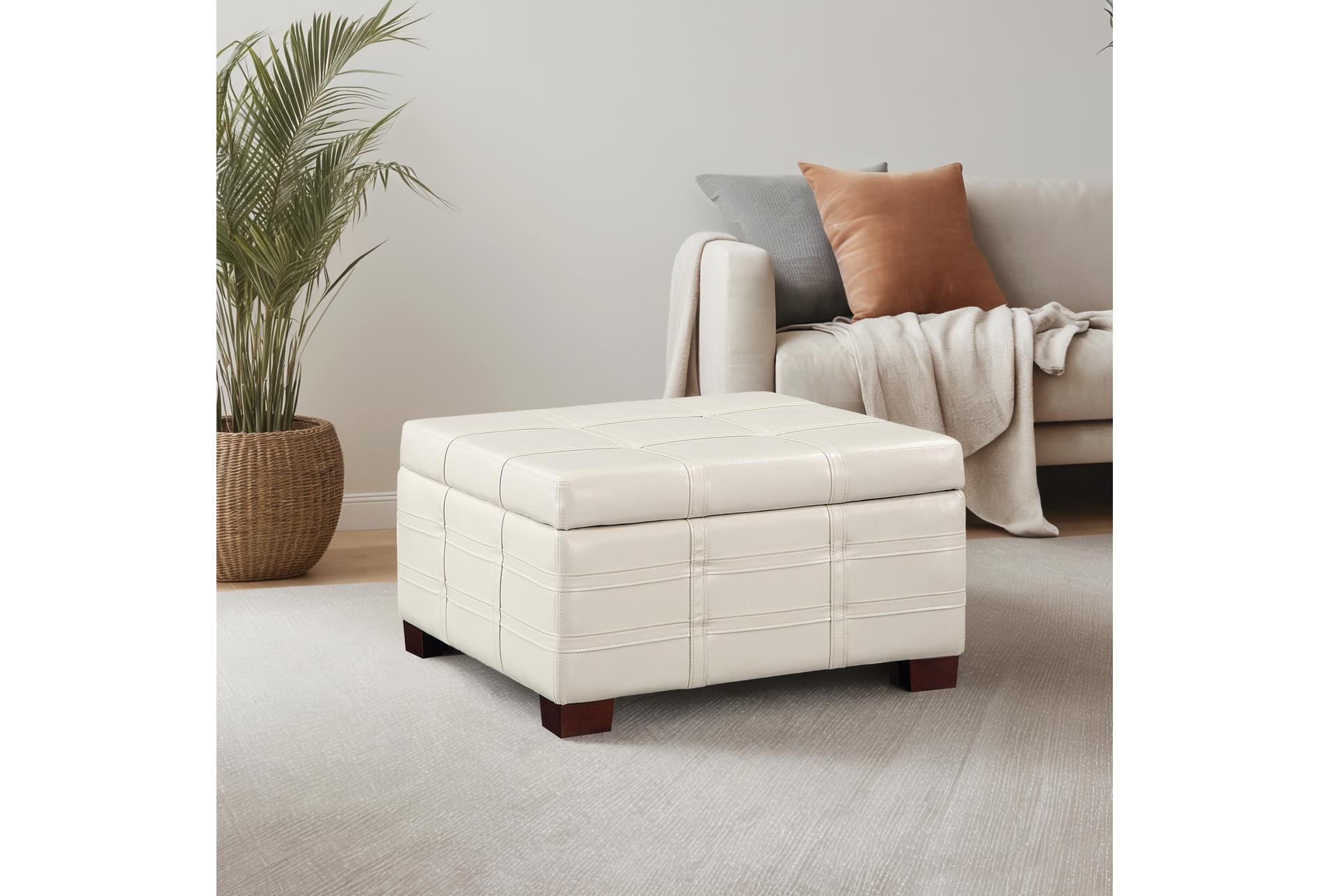 detour strap square wood storage ottoman in cream faux leather 8 detour strap square wood storage ottoman in cream faux leather