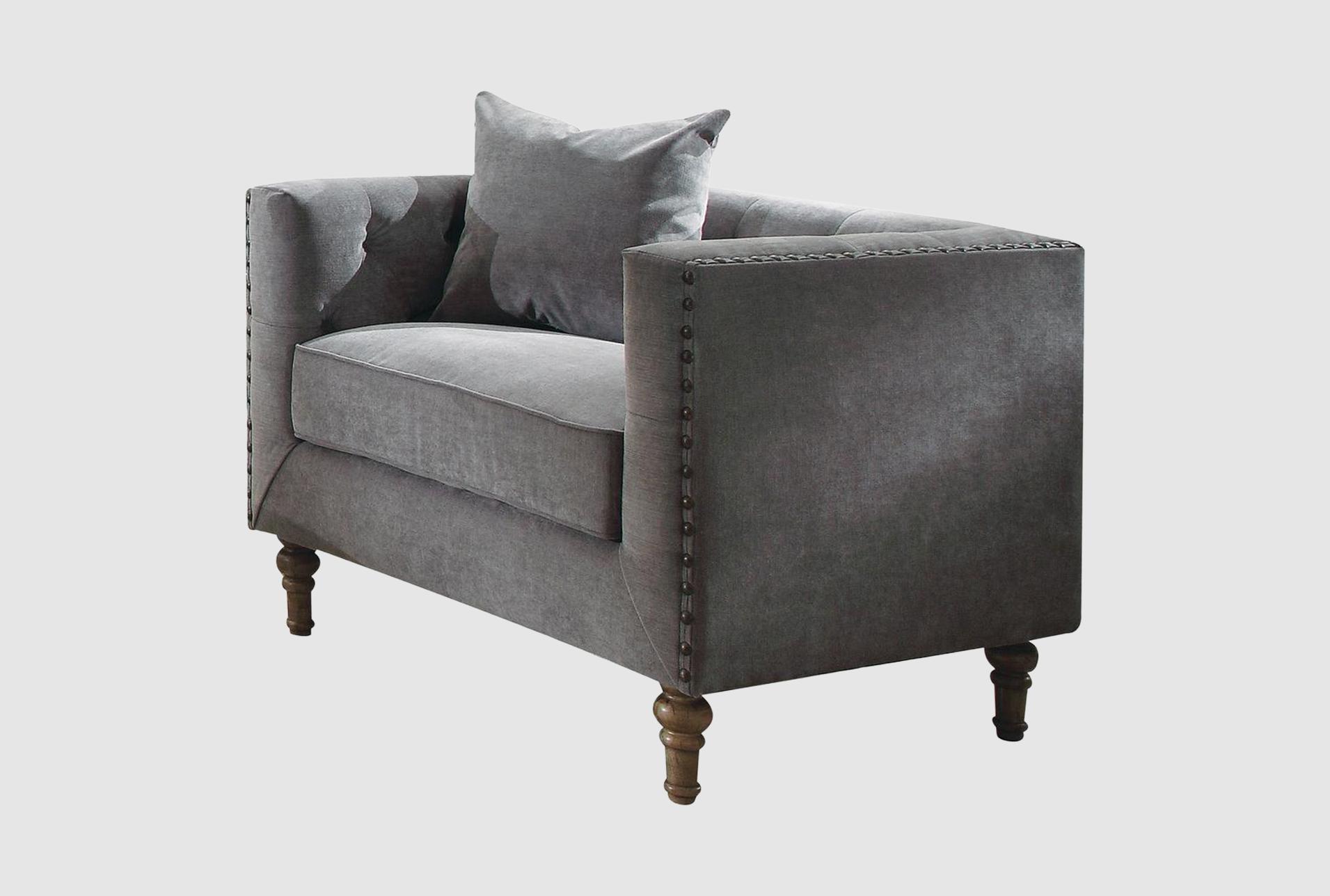 sidonia grey fabric wood bench seat arm chair with nailheads | entryway | with arms | spindle | club 1 sidonia grey fabric wood bench seat arm chair with nailheads | entryway | with arms | spindle | club