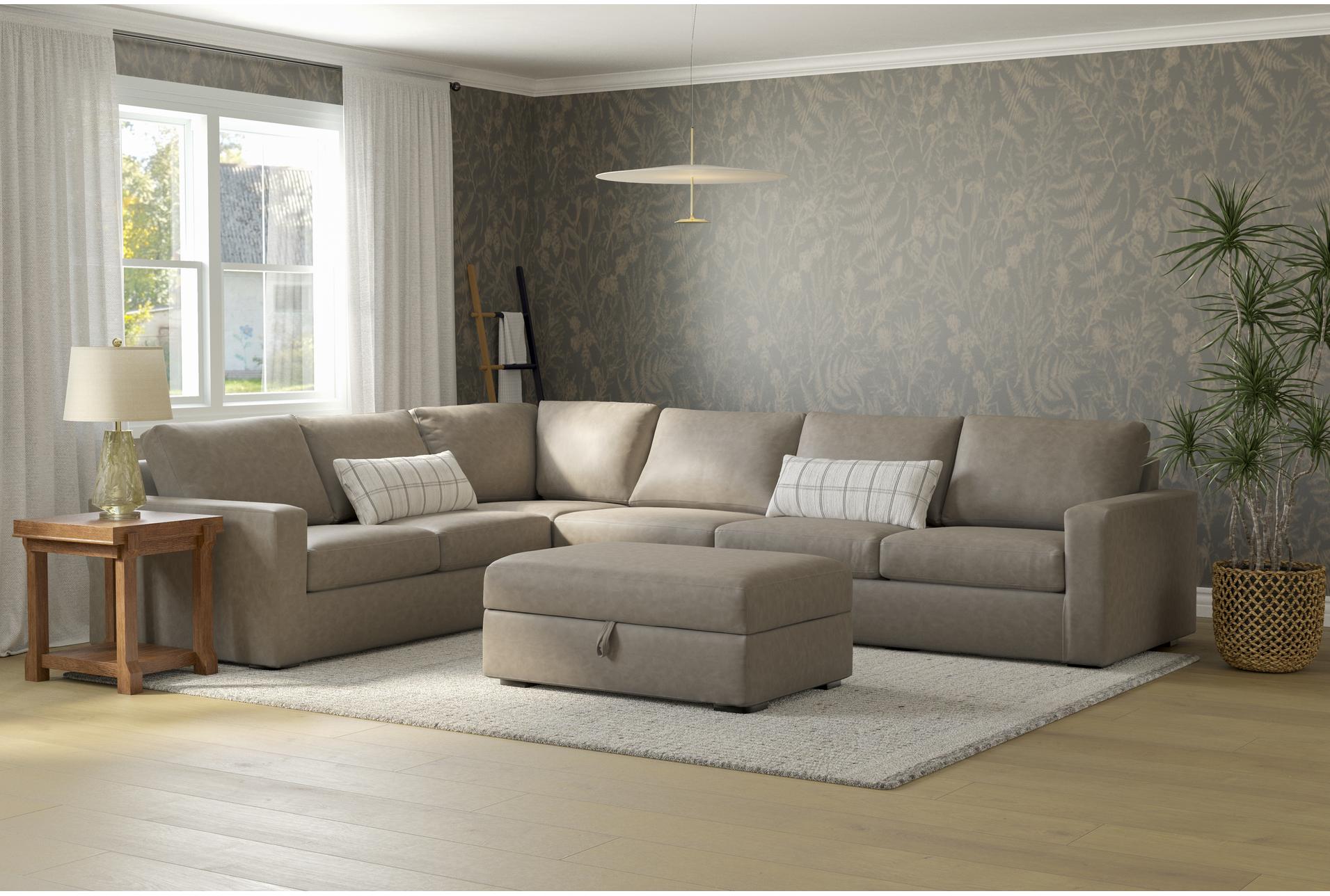araceli ii taupe beige brown vegan faux leather 4 piece sectional & ottoman | fabric | reversible 16 araceli ii taupe beige brown vegan faux leather 4 piece sectional & ottoman | fabric | reversible