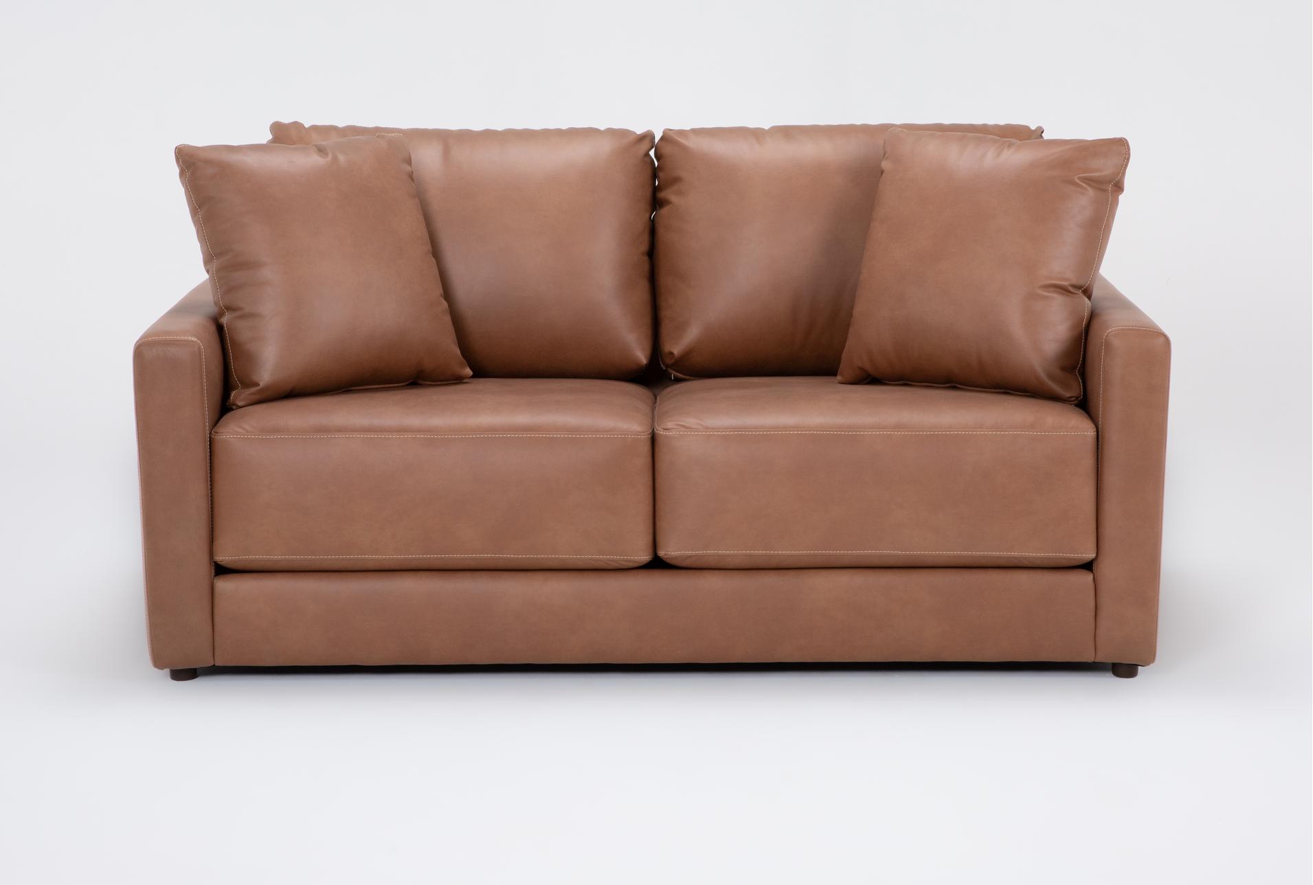 alicia saddle brown vegan faux leather 72" loveseat | fabric | loose reversible back 1 alicia saddle brown vegan faux leather 72" loveseat | fabric | loose reversible back