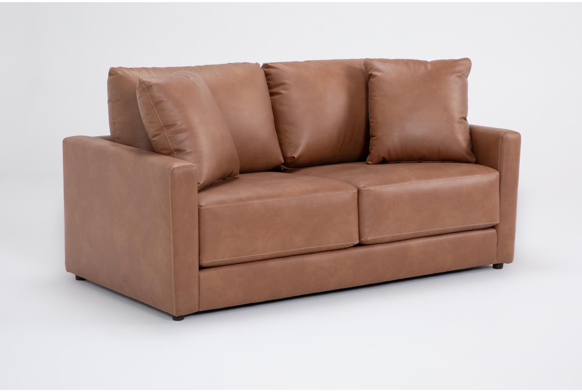 alicia saddle brown vegan faux leather 72" loveseat | fabric | loose reversible back 8 alicia saddle brown vegan faux leather 72" loveseat | fabric | loose reversible back