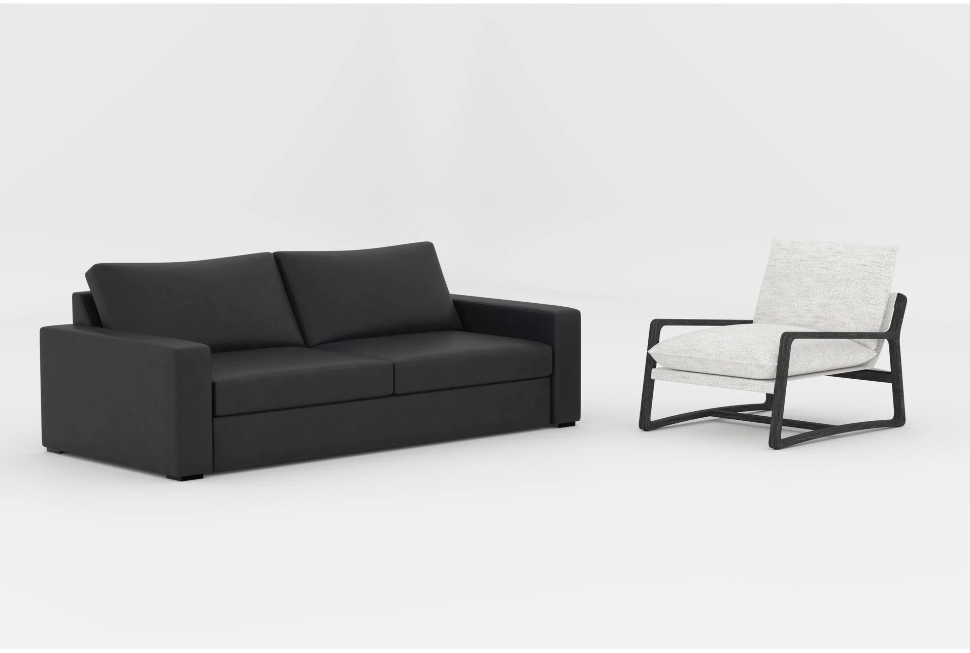 araceli ii charcoal grey vegan faux leather 95" sofa|weekend white performance fabric armless accent sling chair 1 araceli ii charcoal grey vegan faux leather 95" sofa|weekend white performance fabric armless accent sling chair