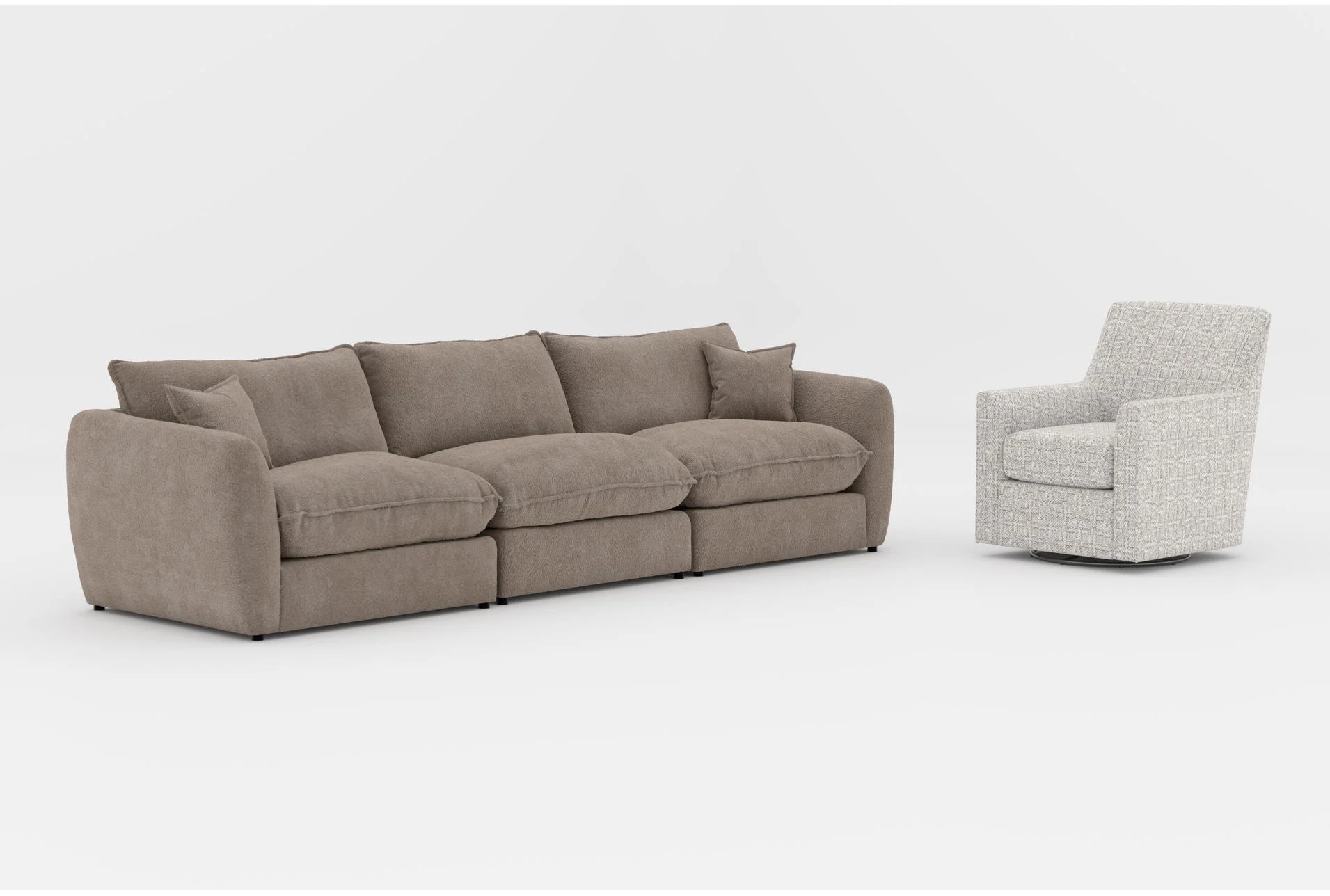 ruby mink brown boucle fabric modular 3 piece sofa with ottoman|belinha ii oyster beige grey fabric swivel glider accent arm chair 1 ruby mink brown boucle fabric modular 3 piece sofa with ottoman|belinha ii oyster beige grey fabric swivel glider accent arm chair