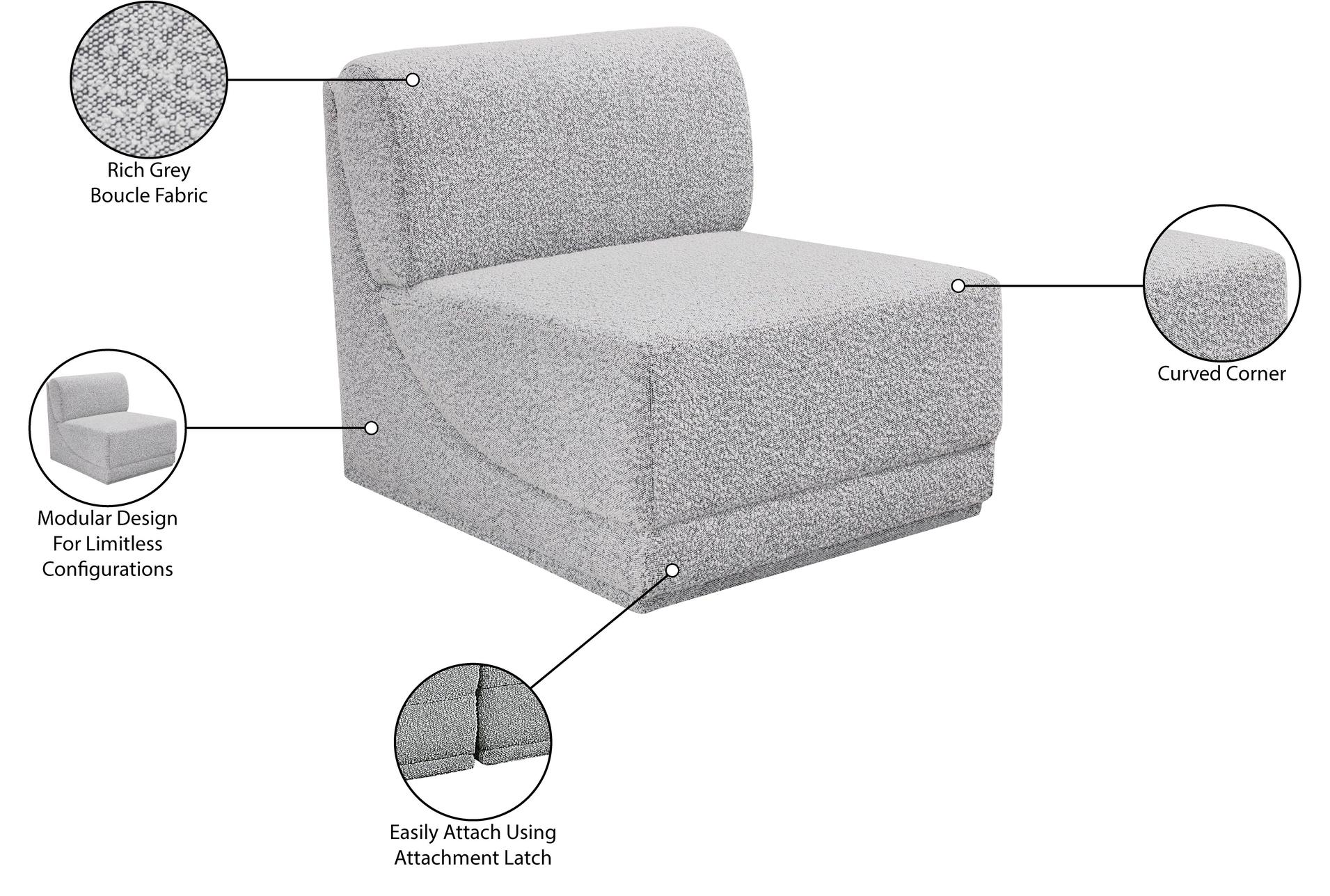 major grey boucle fabric armless chair 13 major grey boucle fabric armless chair