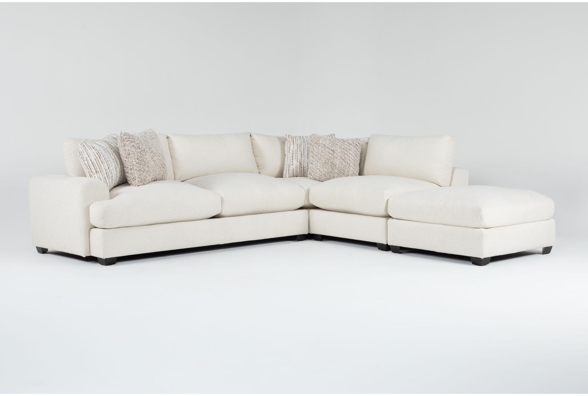 cataleya ivory beige boucle fabric 129" 3 piece left arm facing sectional with ottoman 1 cataleya ivory beige boucle fabric 129" 3 piece left arm facing sectional with ottoman