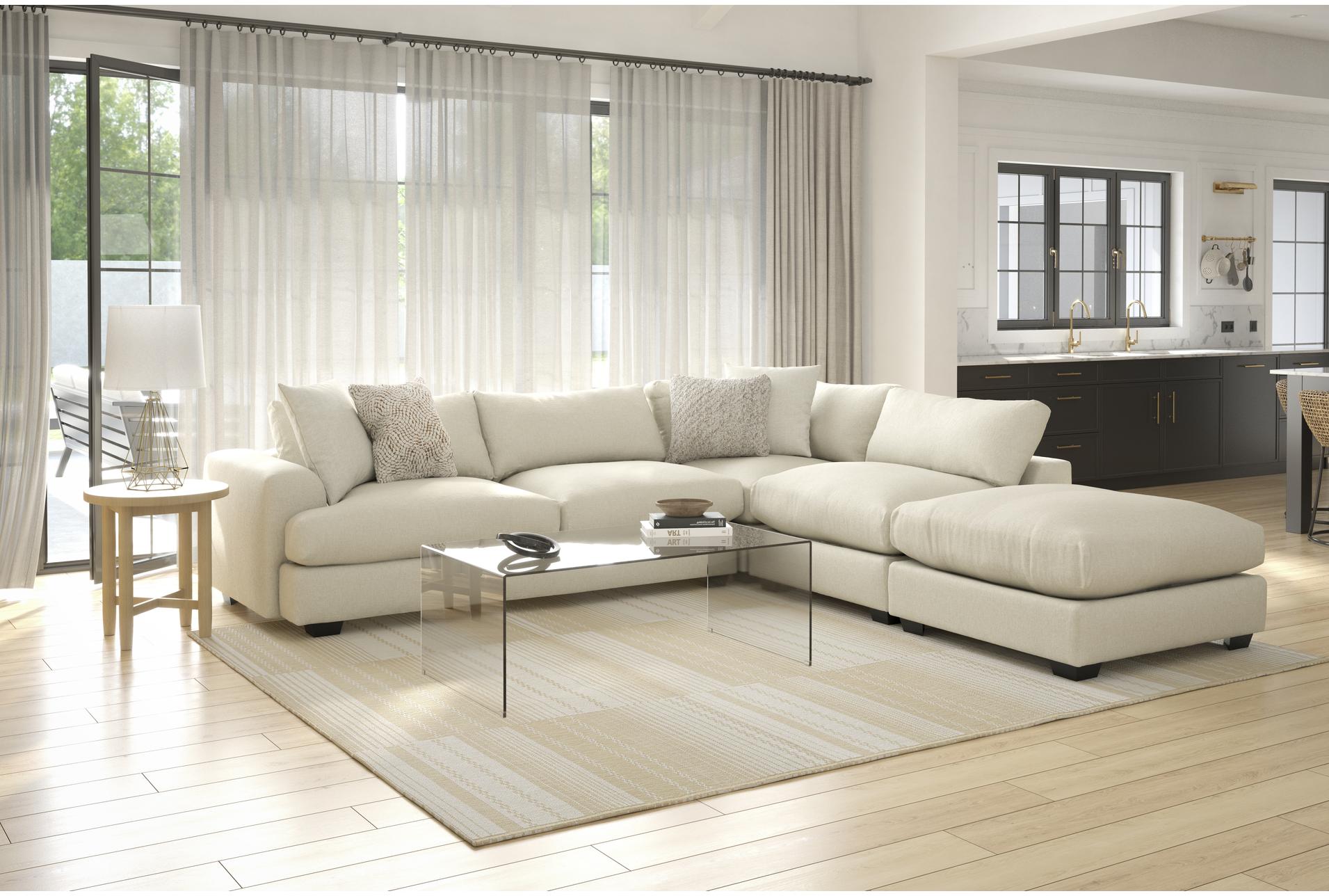 cataleya ivory beige boucle fabric 129" 3 piece left arm facing sectional with ottoman 18 cataleya ivory beige boucle fabric 129" 3 piece left arm facing sectional with ottoman