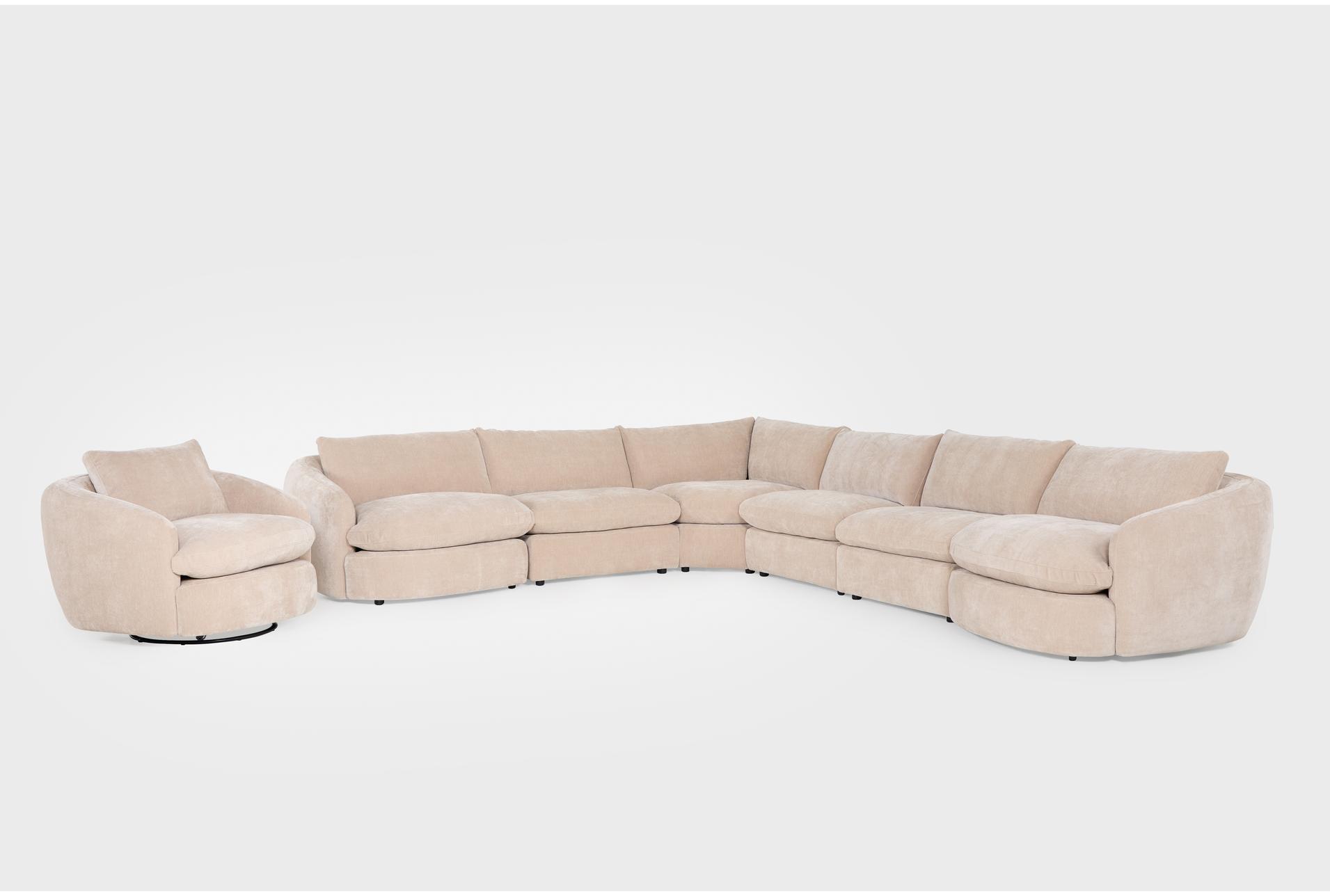 kendall 178" sand beige cloud-like 6 piece curved l-shaped modular sectional & swivel cuddler | reversible | fabric 1 kendall 178" sand beige cloud-like 6 piece curved l-shaped modular sectional & swivel cuddler | reversible | fabric
