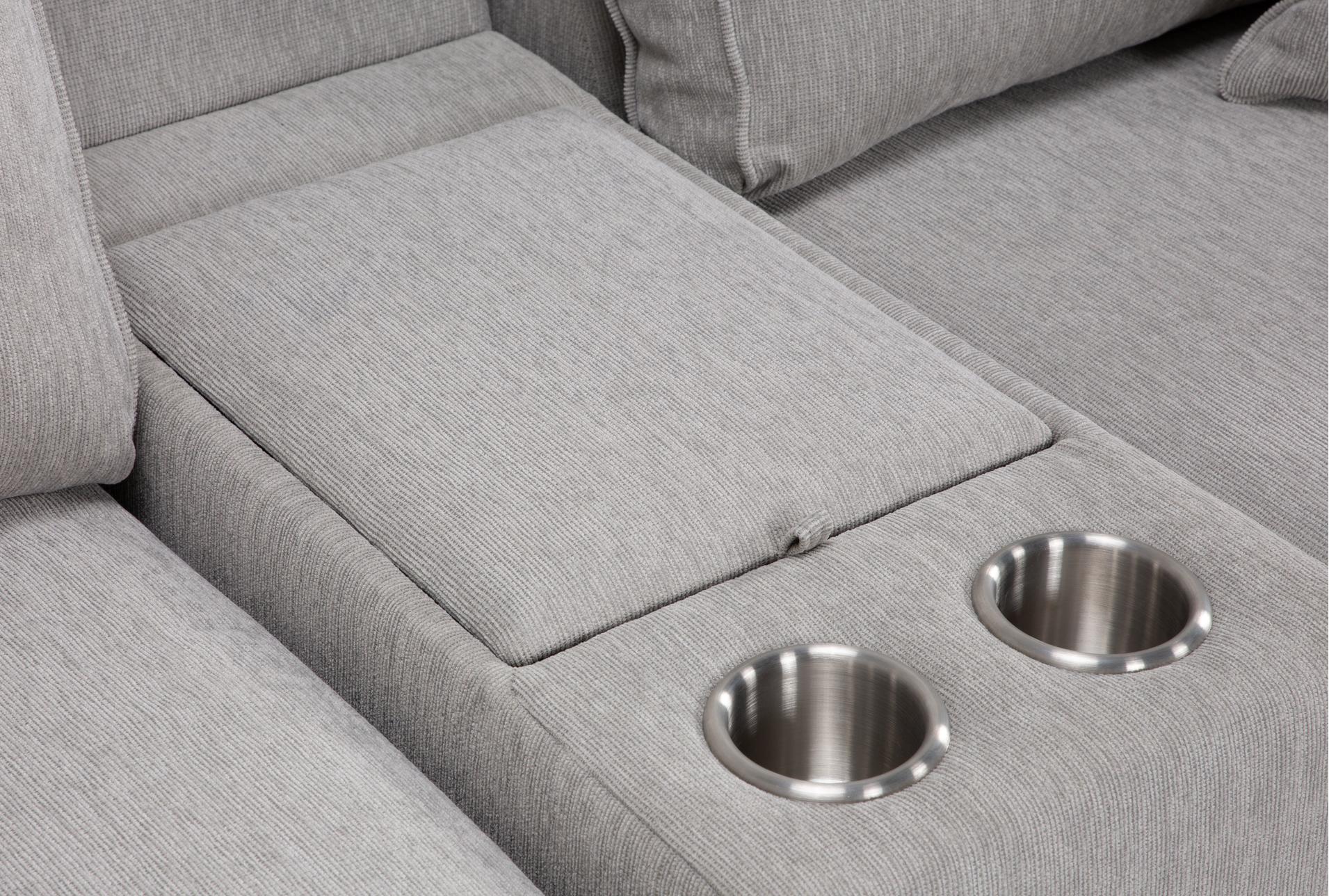 holland mist grey perfomance fabric 7 piece 113" modular sectional with console storage cupholders and usb | reversible | performance fabric 14 holland mist grey perfomance fabric 7 piece 113" modular sectional with console storage cupholders and usb | reversible | performance fabric