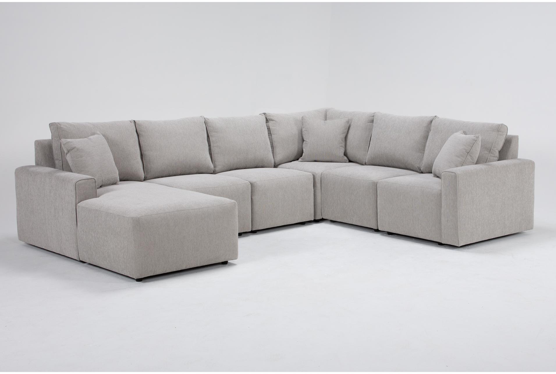 holland mist grey performance fabric 6 piece 113" modular flexsteel sectional with left arm facing chaise | usb | reversible | storage 1 holland mist grey performance fabric 6 piece 113" modular flexsteel sectional with left arm facing chaise | usb | reversible | storage