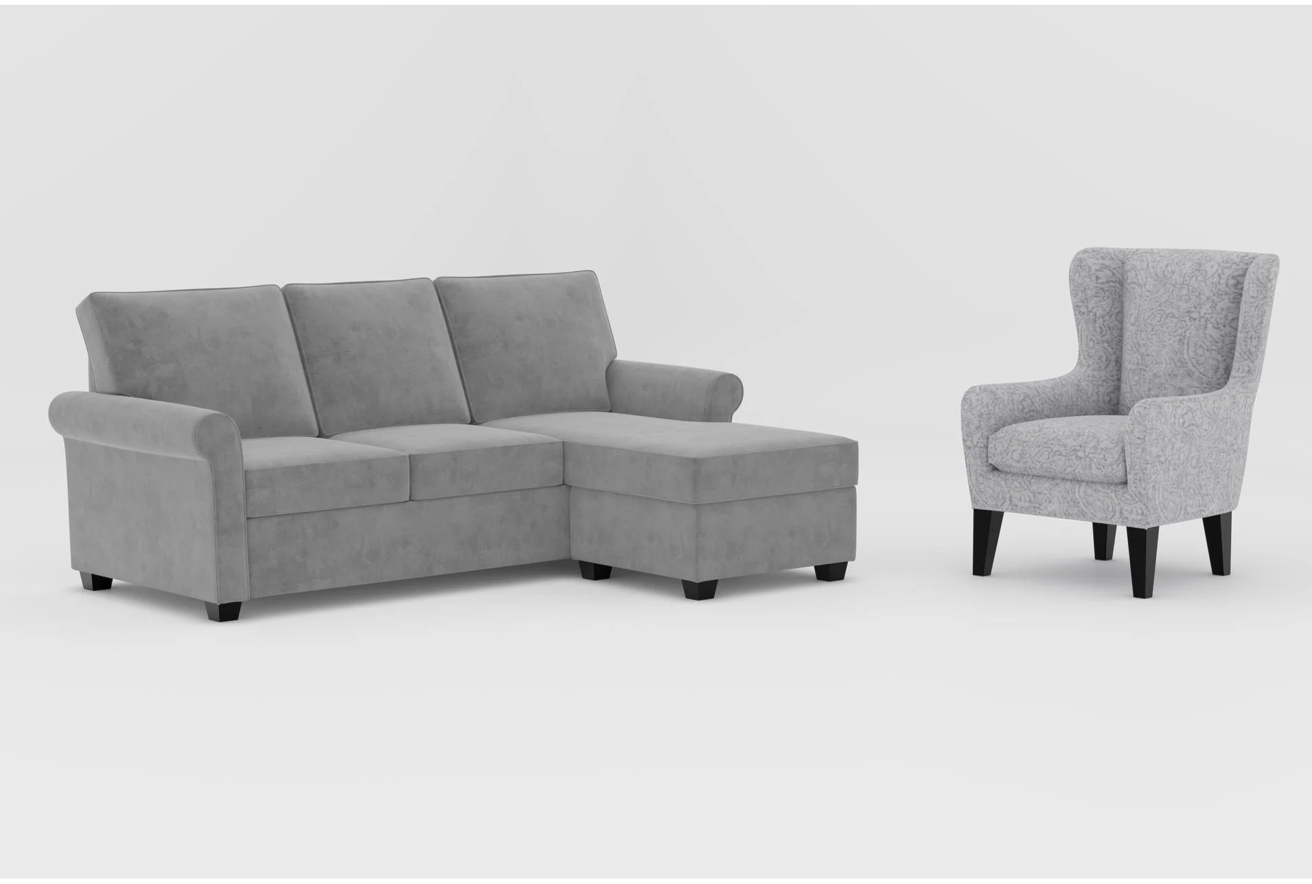 athos vintage grey fabric 86" sofa with reversible chaise|anabelle ii grey fabric wingback arm chair with espresso finish 1 athos vintage grey fabric 86" sofa with reversible chaise|anabelle ii grey fabric wingback arm chair with espresso finish